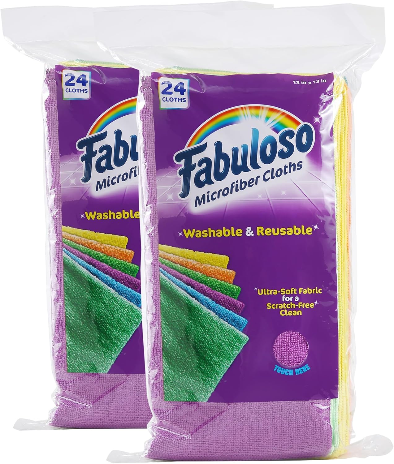 Fabuloso Microfiber Cleaning Cloths, Rainbow - Lint-Free, Scratch-Free Cleaning Cloths for Surfaces and Wood Furniture - Dustless Cloth for Bold and Bright Cleaning Experience, 24 Count - 2 Pack