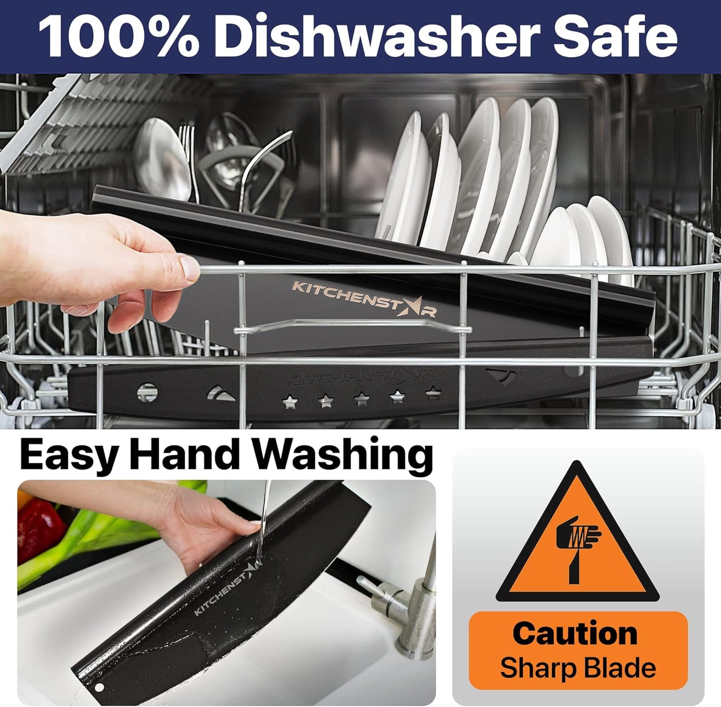 KitchenStar 14-Inch Pizza Cutter Rocker Blade - Sharp Stainless Steel Slicer Knife, Protective Cover, Black Nonstick, Large - Professional Pizza Oven Accessories