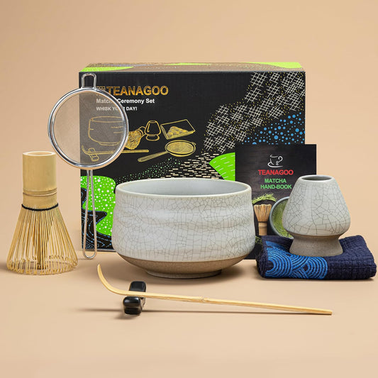 TEANAGOO Matcha Whisk Set, 7 Pcs Matcha Set, Matcha Kit for Ceremony, Matcha Tea Set for Making Breakfast/Latte, Matcha Whisk Set and Ceramic Bowl with All Accessories, Gift for Matcha Lover