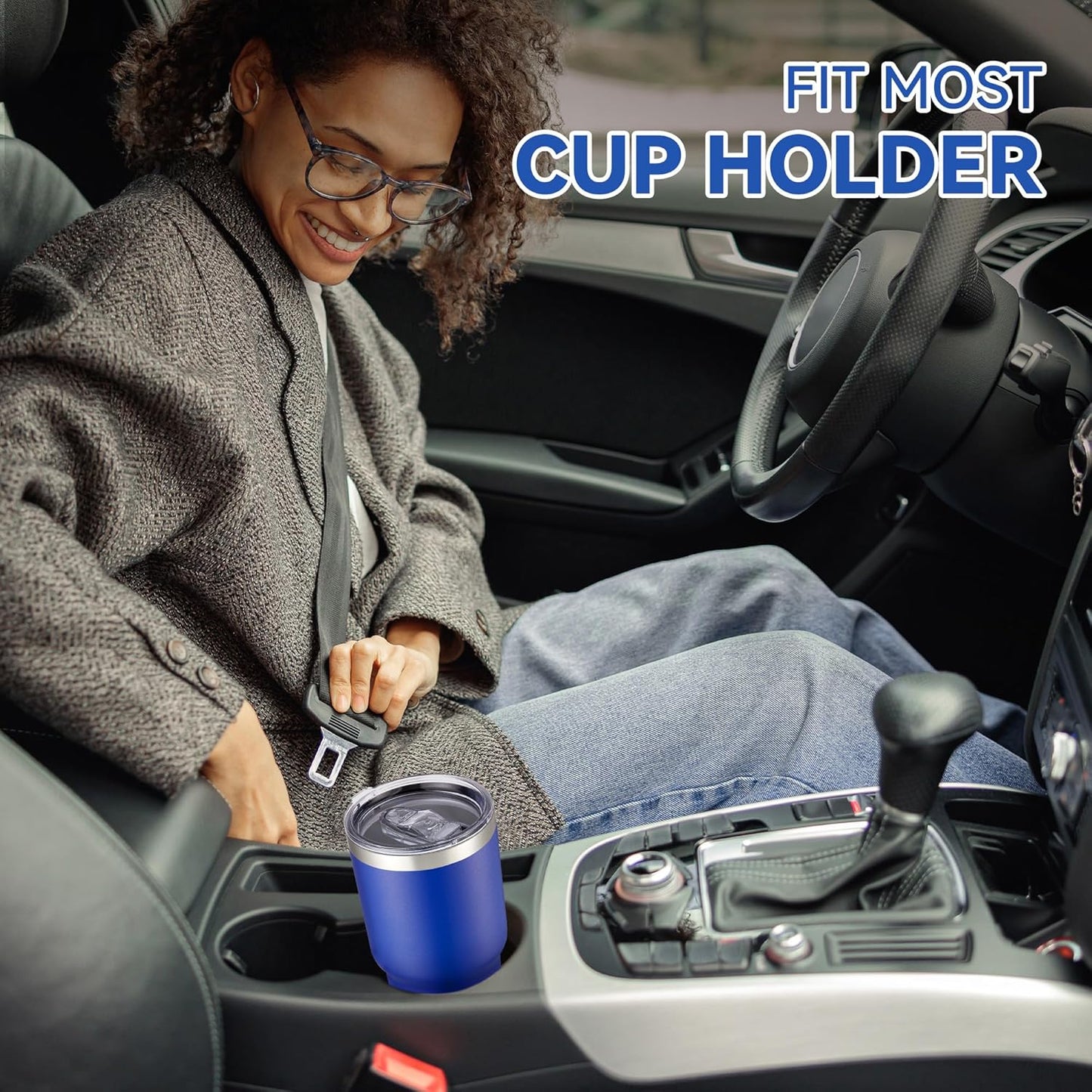 30 oz Tumbler with Lid Stainless Steel Tumblers Bulk Vacuum Insulated Cup Reusable Powder Coated Travel Mug Double Wall Leak Proof Cups Keep Cold Drinks for 12 Hours Blue, Set of 4