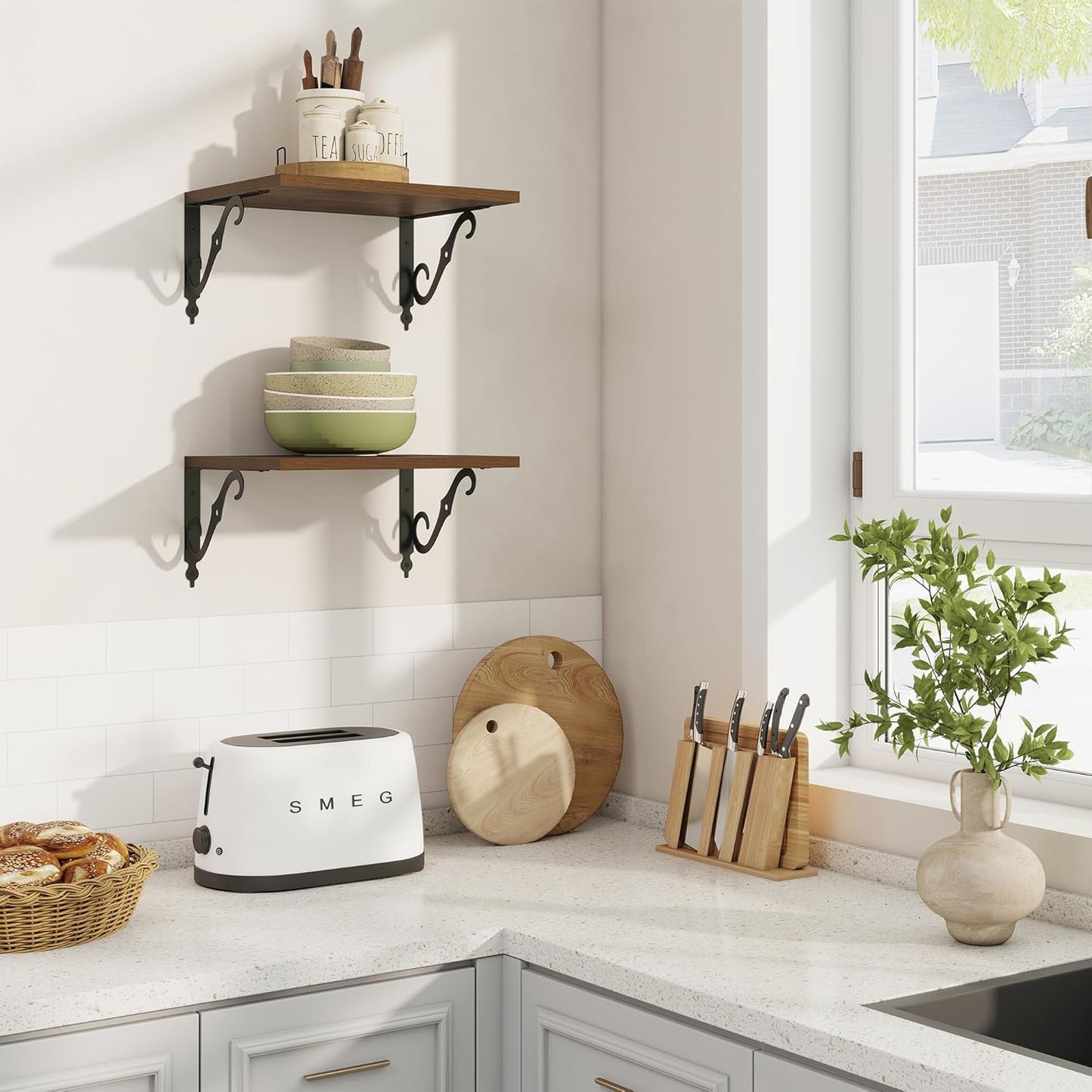 RICHFOCUS 12 Inch Deep Floating Shelves for Wall, 16" W x 12" D Wood Wall Shelves Set of 2, Wide Floating Shelves for Living Room, Bedroom, Kitchen, Bathroom and Decor Storage, Walnut