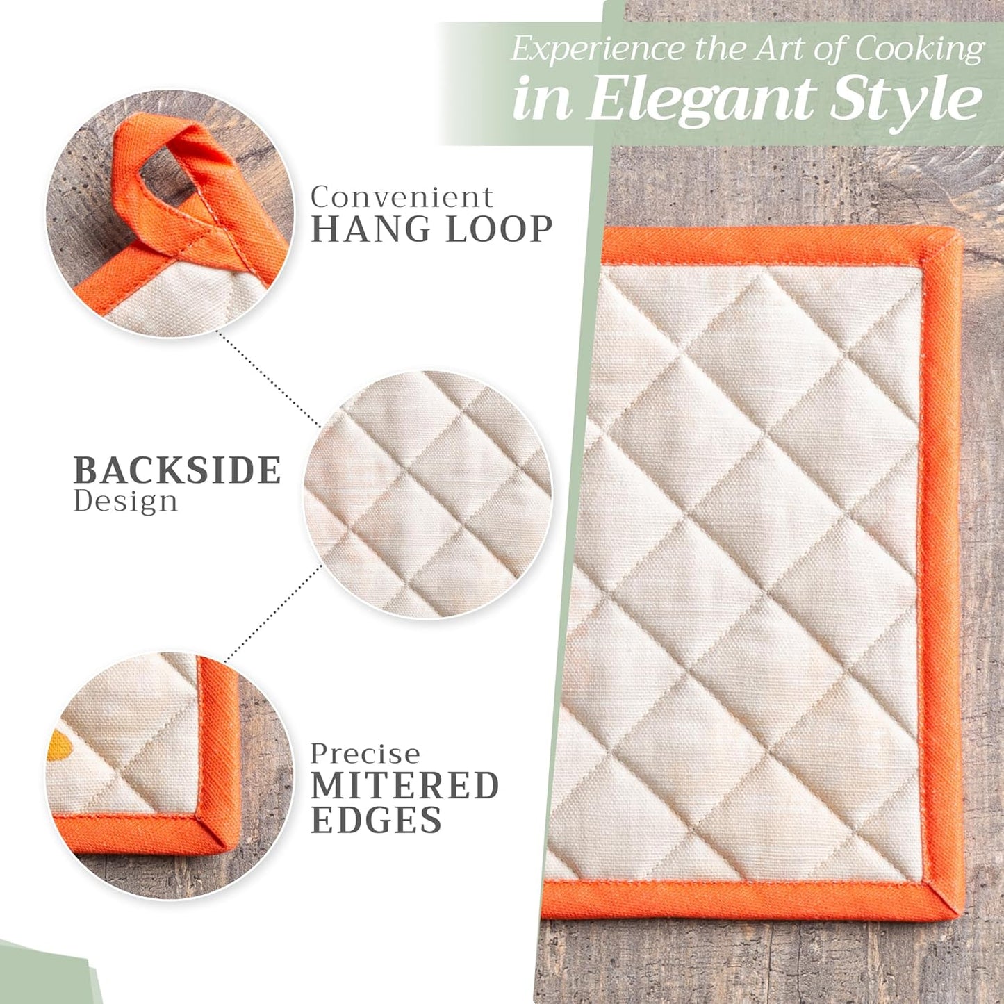 Maison d' Hermine Pot Holders 100% Cotton Heat Resistant Potholders 8" x 8" Hot Pads with Loop BBQ, Cooking, Baking, Grilling, Kitchen, Handling Hot Pans (Pack of 1, Colors of Autumn)