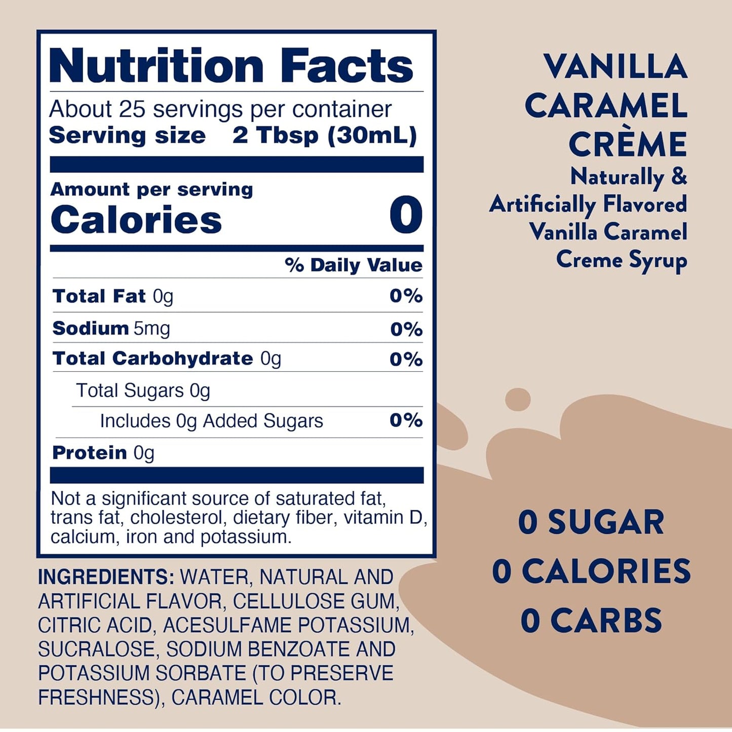 Jordan's Skinny Syrups Sugar Free Coffee Syrup, Vanilla Caramel Creme Flavor Drink Mix, Zero Calorie Flavoring for Chai Latte, Protein Shake, Food & More, Keto Friendly, 25.4 Fl Oz (Pack of 1)