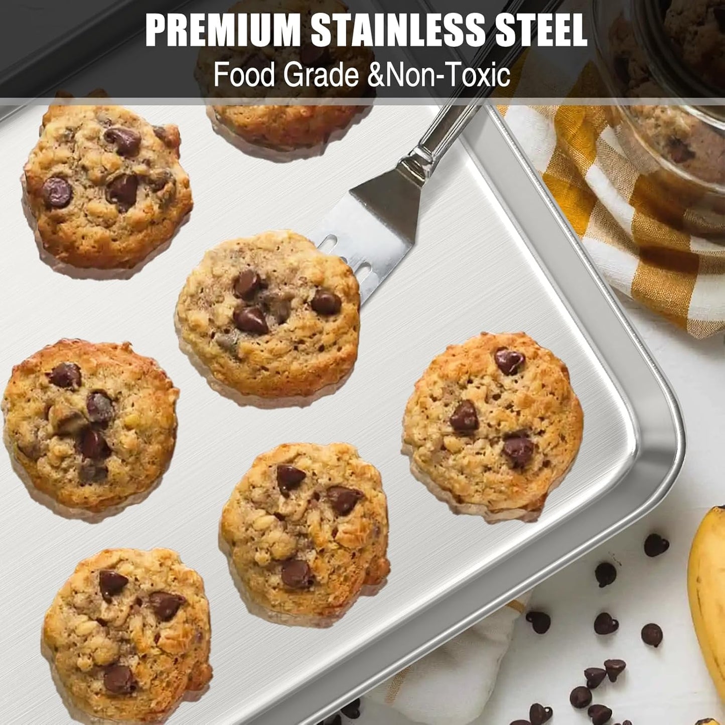 Baking Sheet Cookie Sheet Set of 2, Umite Chef Stainless Steel Baking Pans Tray Professional 9 inch, Non Toxic & Healthy, Mirror Finish & Rust Free, Easy Clean & Dishwasher Safe