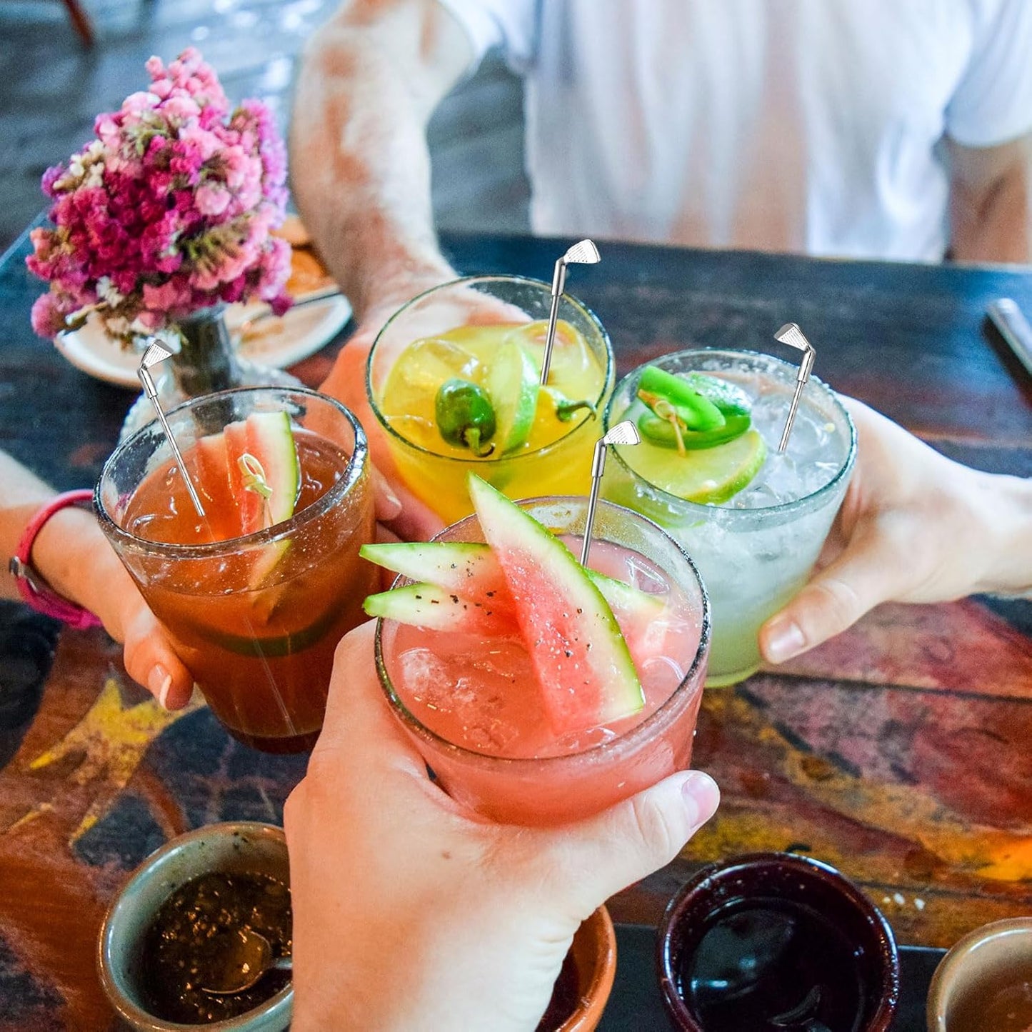 Hushee 10 Pcs Metal Golf Cocktail Stirrers Swizzle Stir Sticks 7.87 Inch Reusable Drink Stirrer Sticks Party Decorations Golf Party Clubhouse and Outing Decorations