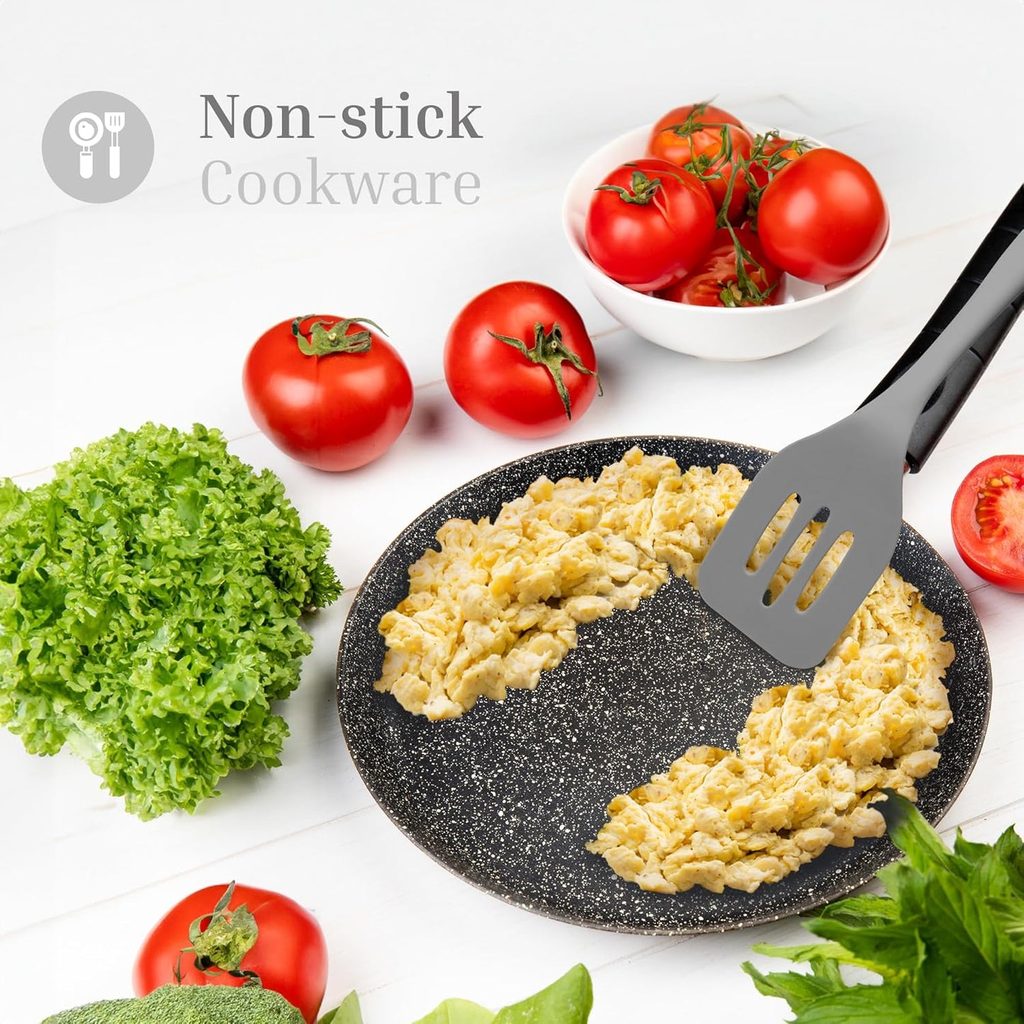 Silicone Slotted Turner Set – 2-Piece Set of Turner Spatulas for Eggs and Pancakes – Kitchen Tools and Accessories with Comfortable Handles, Heat-Resistant Utensils for Cooking & Baking – Grey