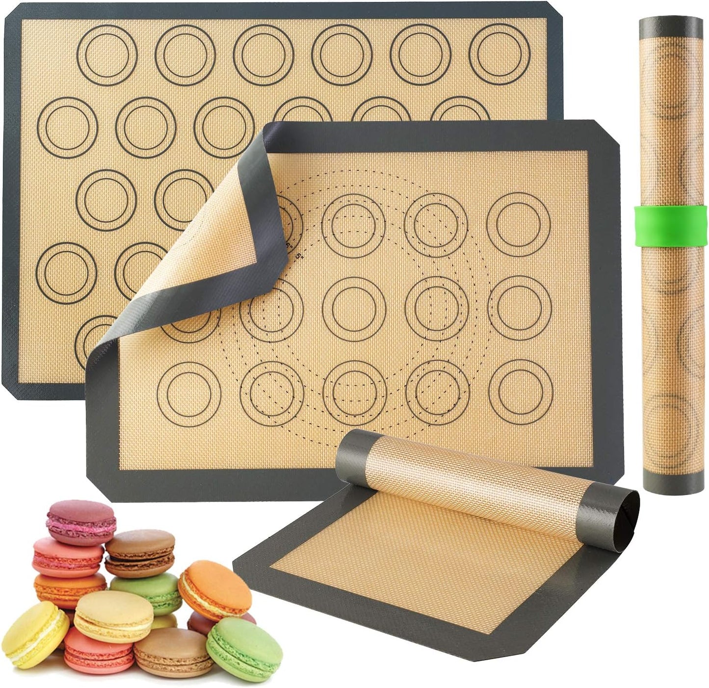 Silicone Baking Mats-Non Stick Cookie Sheet Macaron Mat Liner for Bake Pans & Rolling,Perfect Bakeware For Bread Making Pastry Cake Brioche Pizza Thick/BPA Free Set