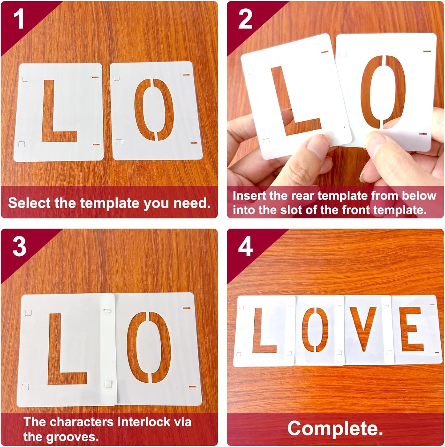 2 Pack - 3 Inch Letter Stencils Set, 72 Reusable Stencils for Painting On Wood, Metal, Walls, Fabric, Rocks with Interlocking, Perfect for Banners, Sign Making & DIY Art (3 inch)