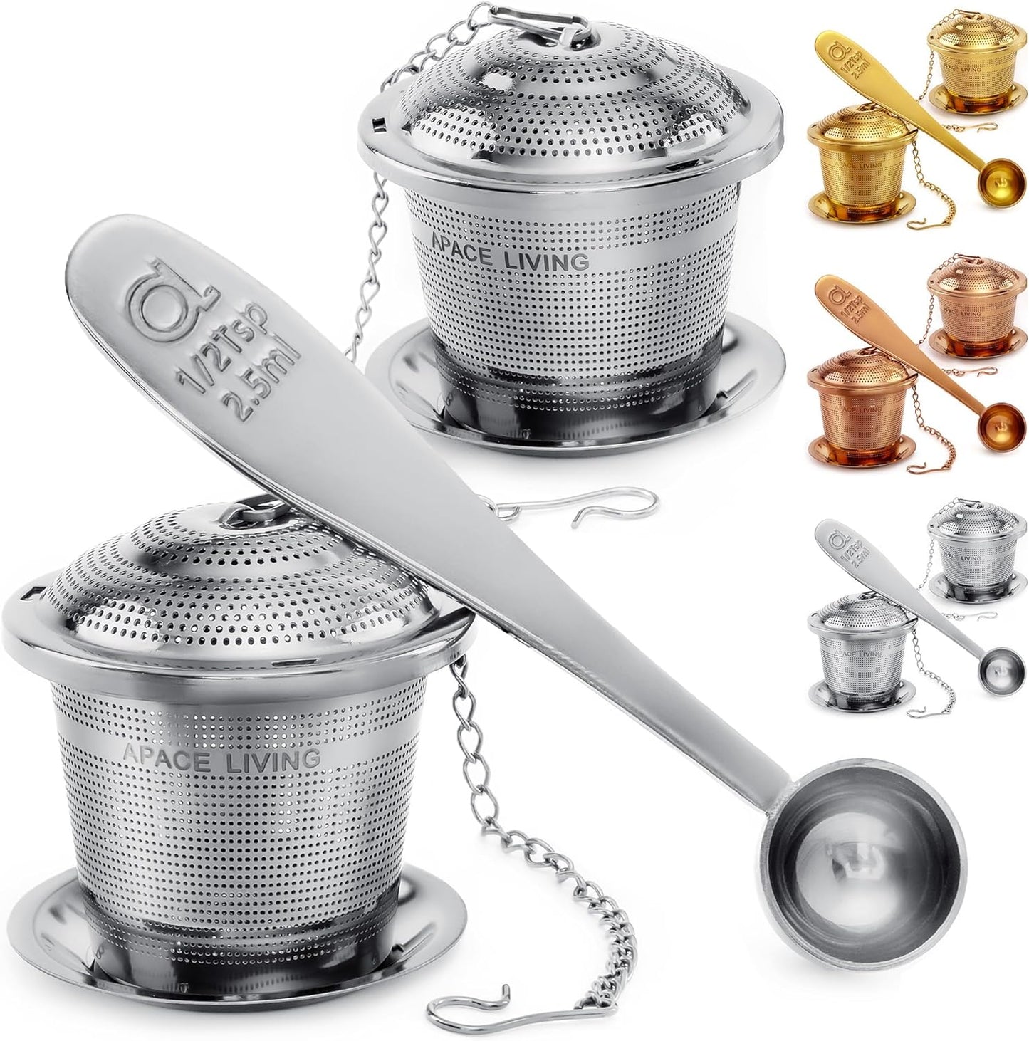 Tea Infuser (Set of 2) with Tea Scoop and Drip Dray - Ultra Fine Tea Strainer for Loose Leaf Tea - Stainless Steel Tea Steeper for a Superior Brewing Experience