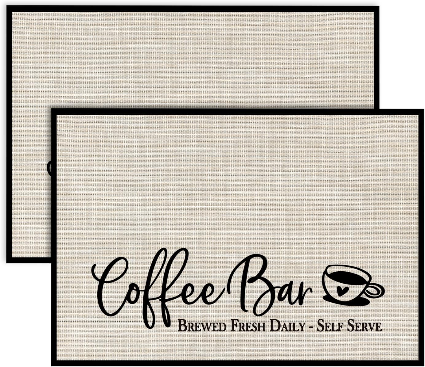 Artoid Mode Coffee Bar Mats Set of 2, 12x18 Inch Washable Non-Slip Plastic PVC Vinyl Table Mats for Coffee Machine, Countertops