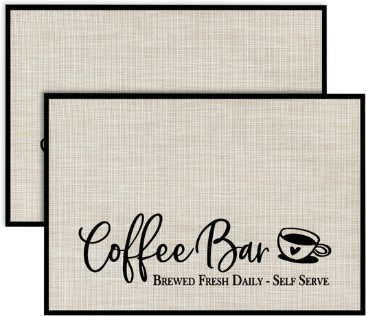 Artoid Mode Coffee Bar Mats Set of 2, 12x18 Inch Washable Non-Slip Plastic PVC Vinyl Table Mats for Coffee Machine, Countertops