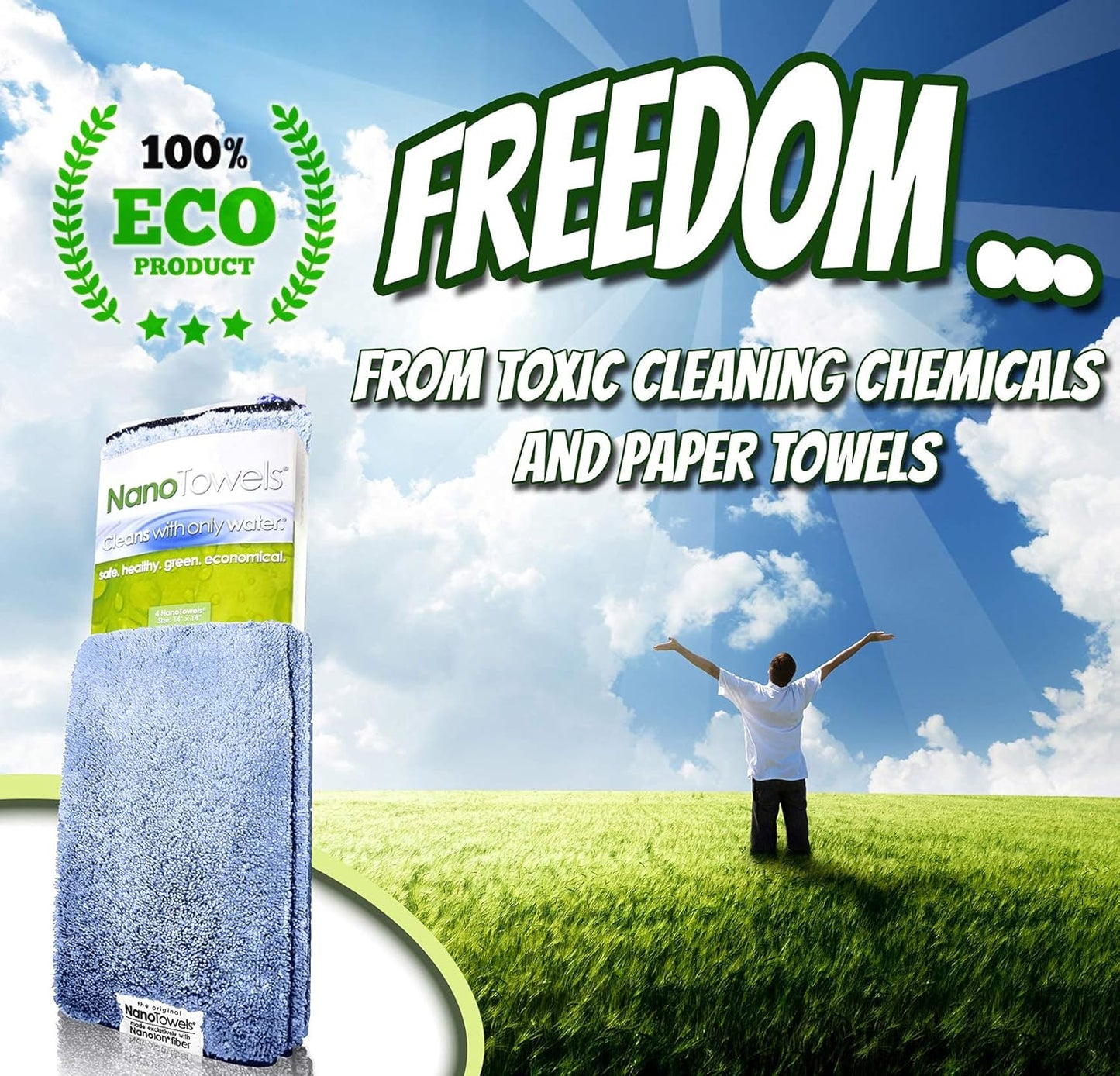 The Amazing Eco Cloth That Cleans Virtually Any Surface with Only Water. No More Paper Towels Or Toxic Chemicals. 4-Pack (14x14, Blue)