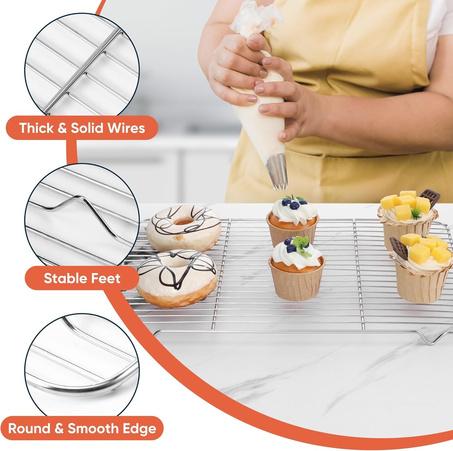 Cooling Racks for Cooking and Baking, Homikit 16.6”*11.5” Large Stainless Steel Wire Rack for Oven Cooking Roasting Grilling Drying, Cookie Bacon Pizza Mesh Cooling Racks, Dishwasher Safe, 2 PCS