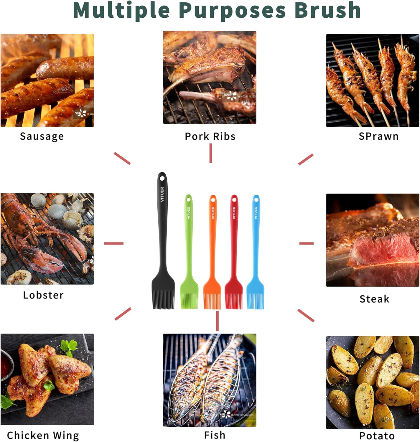 Silicone Basting Pastry Brush, 5 PCS Colorful Silicone Food Brush for Baking Cooking BBQ Grill Spread Oil Butter Sauce, Heat Resistant, Dishwasher Safe (5Pack, Rainbow Colors)