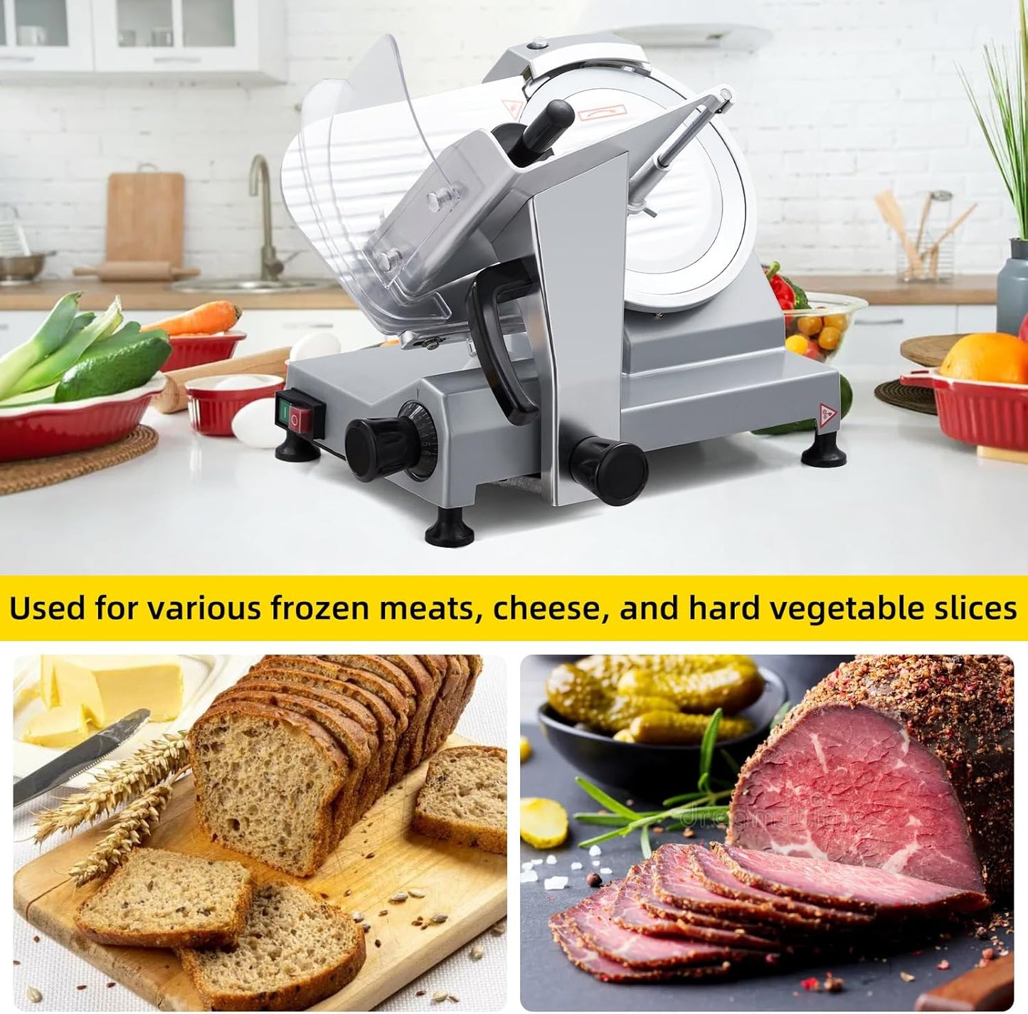 Commercial 8" Blade Meat Slicer 210W | Stainless Steel Electric Food Slicer Adjustable Thickness - Perfect for Restaurant, Deli & Home Kitchen Use
