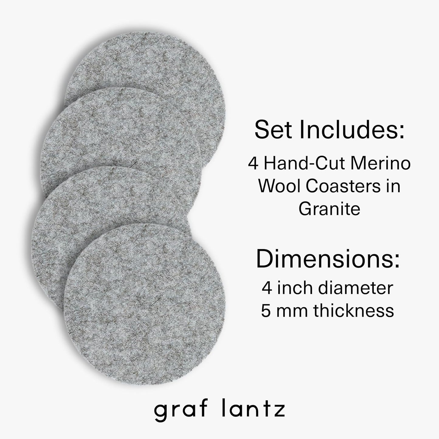 Graf Lantz - Bierfilzl Merino Wool Round Coasters Set of 4 - Granite (4" Circles) - Absorbs 30% of Weight - German Wool - Heat Resistant, Sustainable, & Reusable - Home Decor & Coffee Table Decor