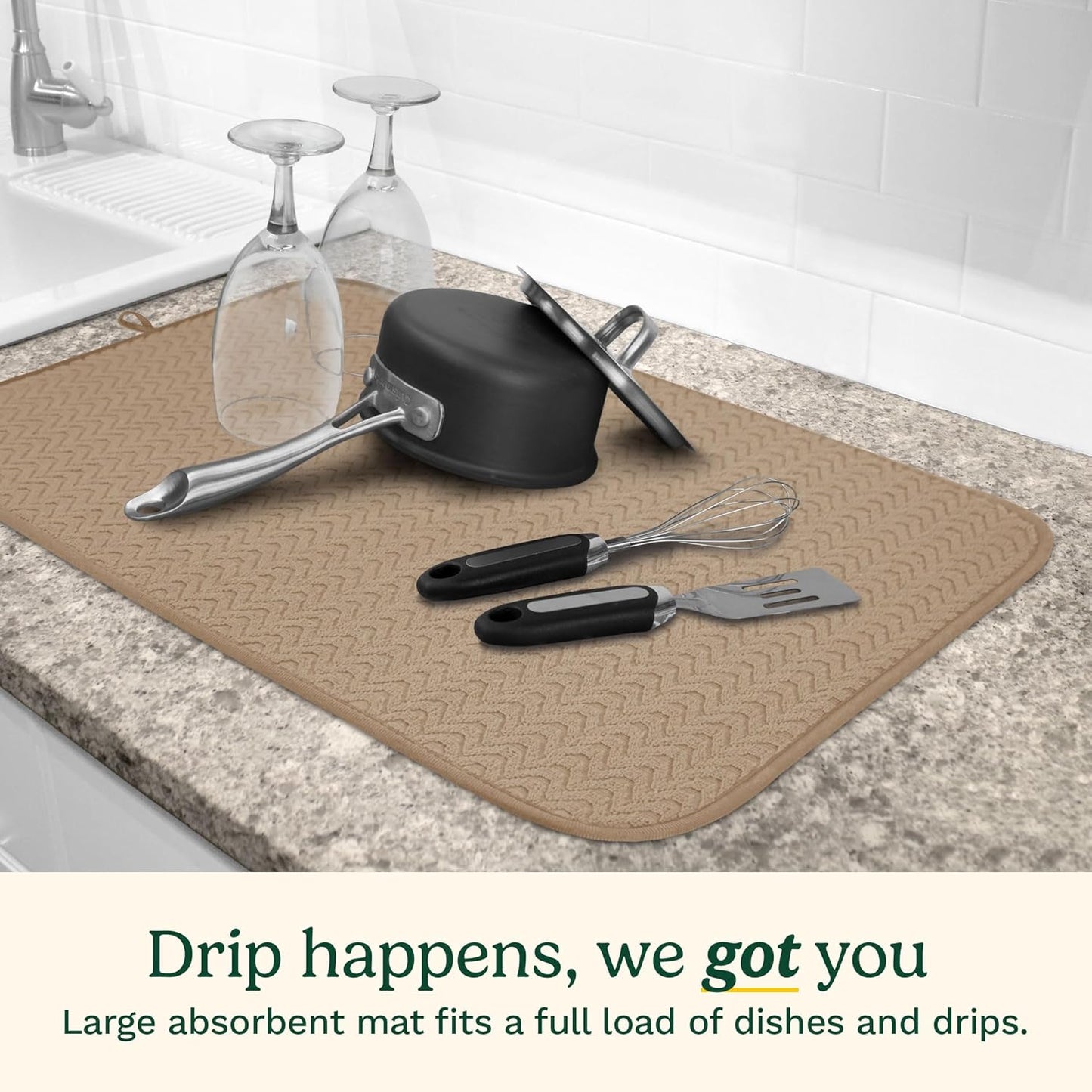 Cuisinart Dish Drying Mats for Kitchen Counter - (2) 18" x 24" Ultra Absorbent Dish Drying Mat XL - Foldable, Machine Washable, Fast Drying Dish Mat (Geostripe)