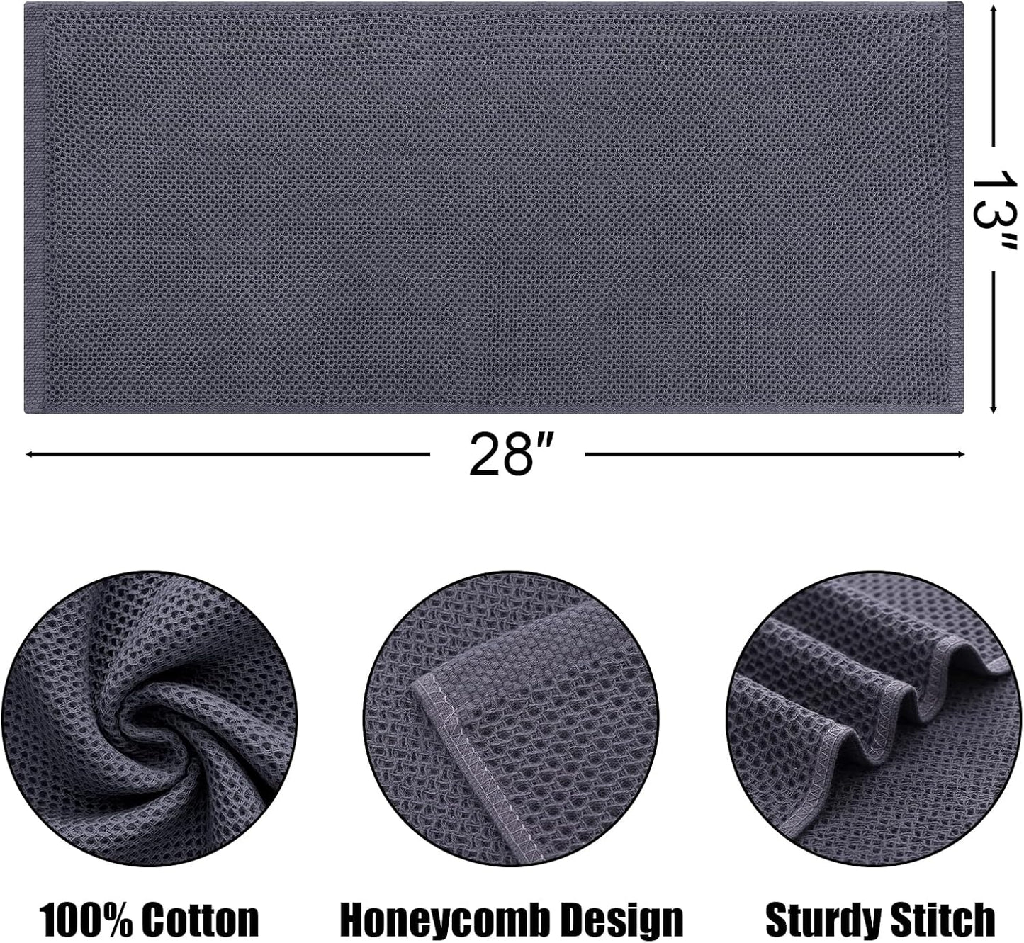 Kitinjoy 100% Cotton Waffle Weave Kitchen Towels, 8-Pack Super Soft and Absorbent Dish Towels for Drying Dishes, Kitchen Hand Towels, 13 in x 28 in, Dark Grey