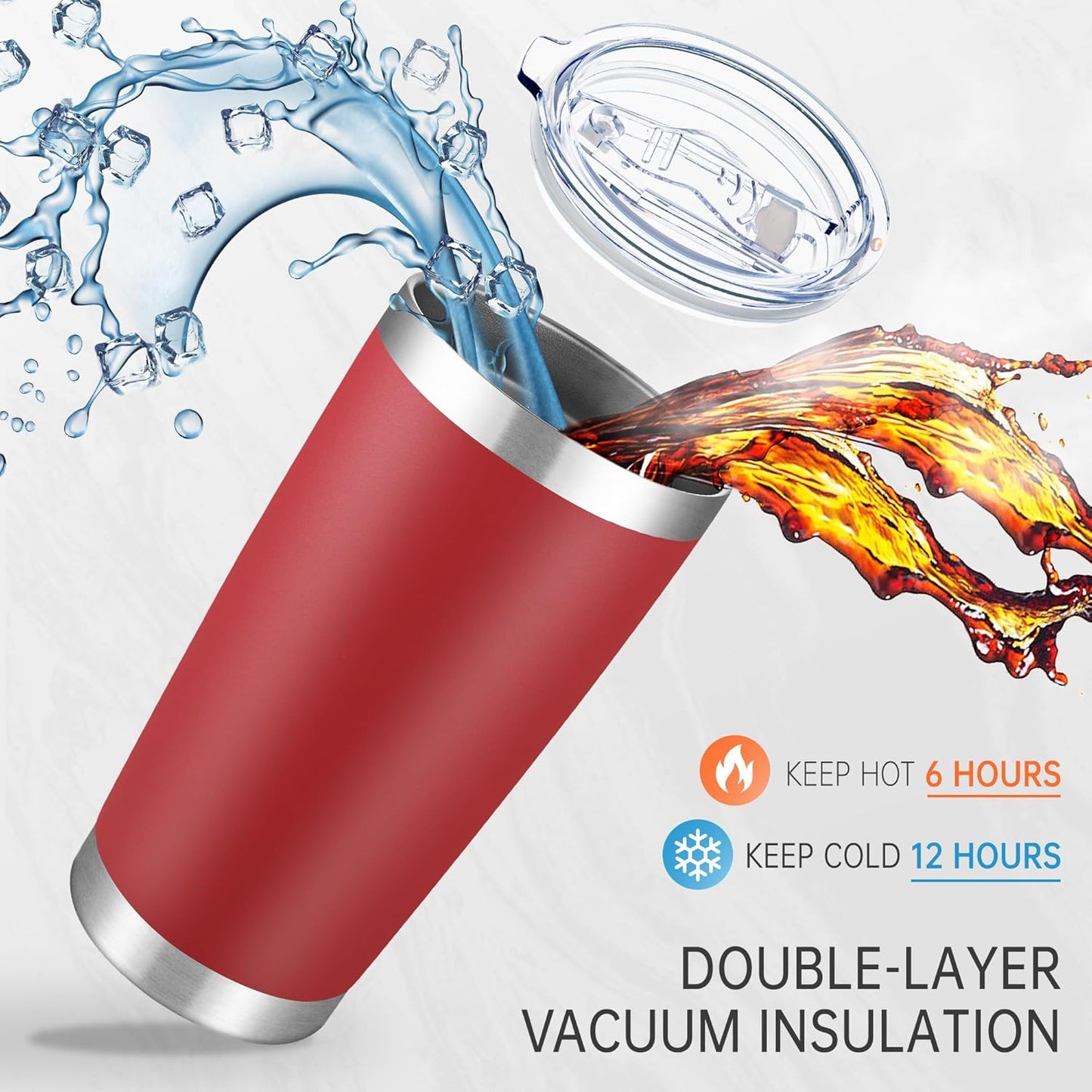 20 oz Tumblers Bulk Stainless Steel Tumbler with Lid Double Wall Vacuum Insulated Coffee Mug 20oz Powder Coated Cup for Hot and Cold Drinks, Red, 6 pack