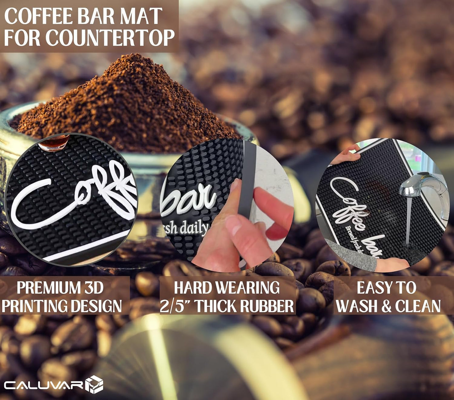 Coffee Bar Mat for Countertop, Large Barista Mat 18x12, Coffee Mat, Kitchen Decor and Accessories Coffee Bar Sign, Durable Kitchen Bartender Mat, Bar Rubber Mat for Home Bar, Cocktail Rubber Mat