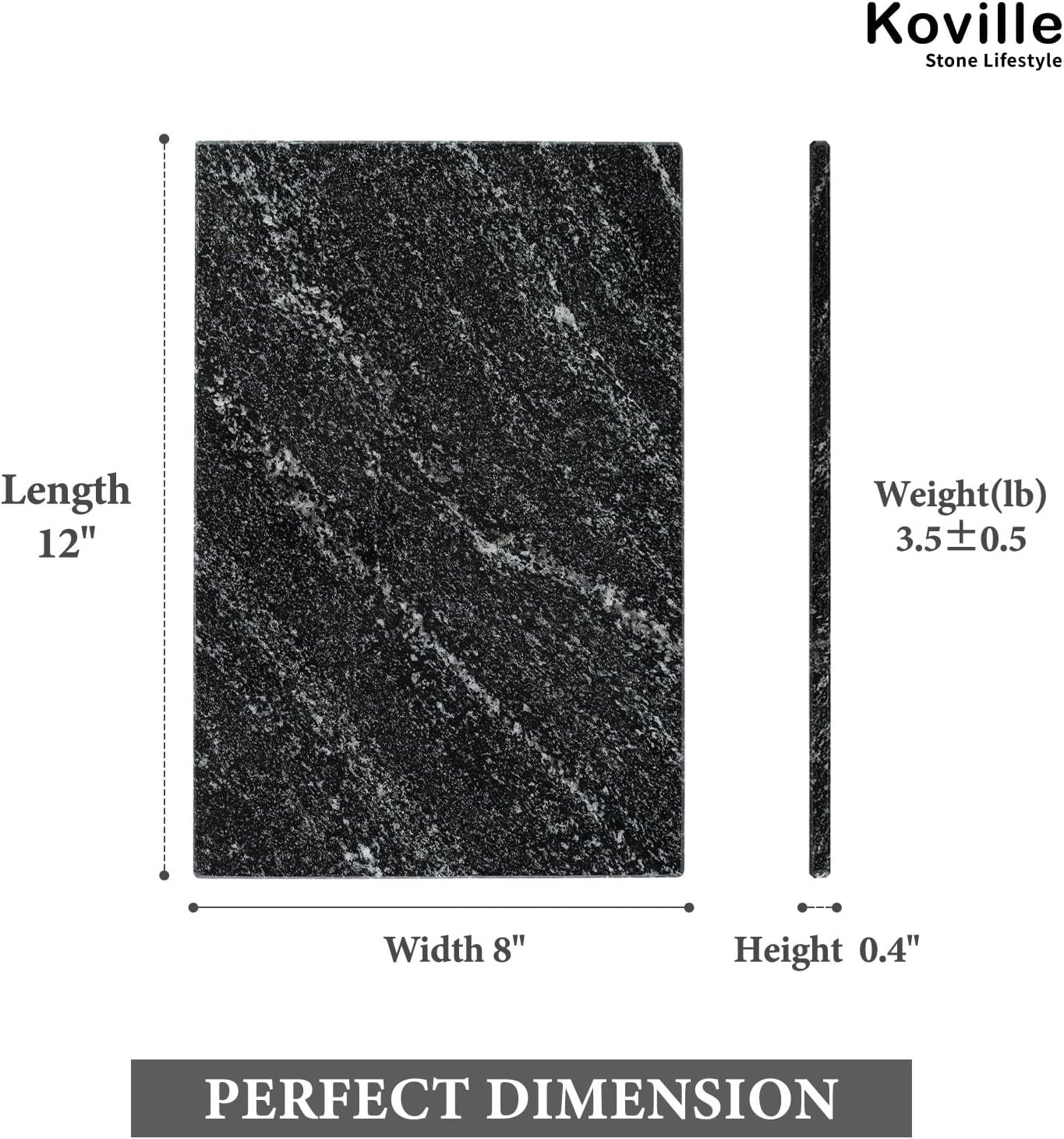 Koville Natural Black Marble Cutting Board for Kitchen Counter, 12" x 8" Real Stone Slab Marble Cheese Board for Home Decor, Granite Pastry Boards Granite Cutting Boards Bathroom Tray Candle Plate