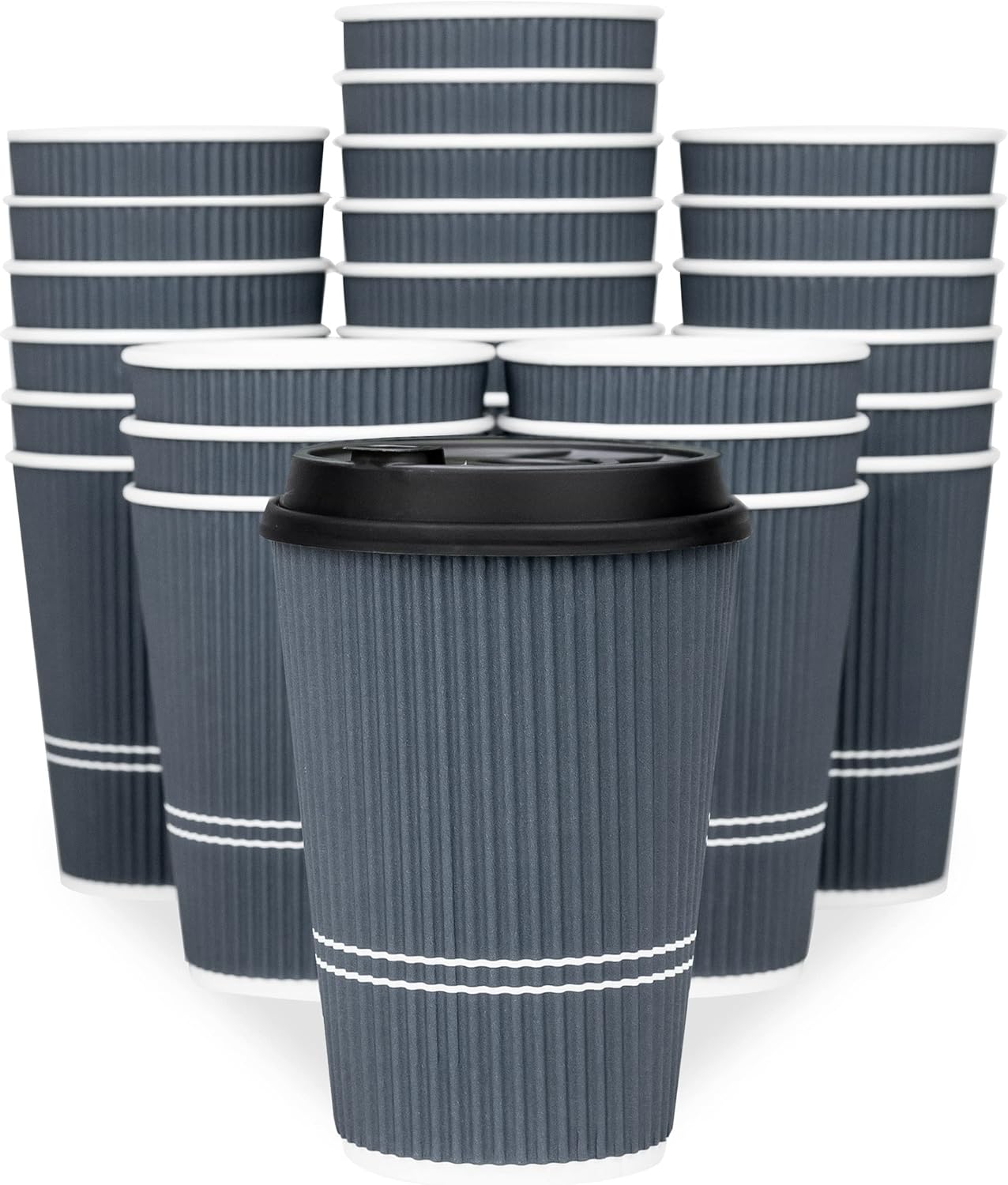 Disposable Coffee Cups With Lids - 12 oz To Go Coffee Cup With Lid (80 Set). Durable Togo Travel Paper Hot Cups Insulated For Hot and Cold Beverage Drinks, No Sleeves Needed (Dusk Grey)