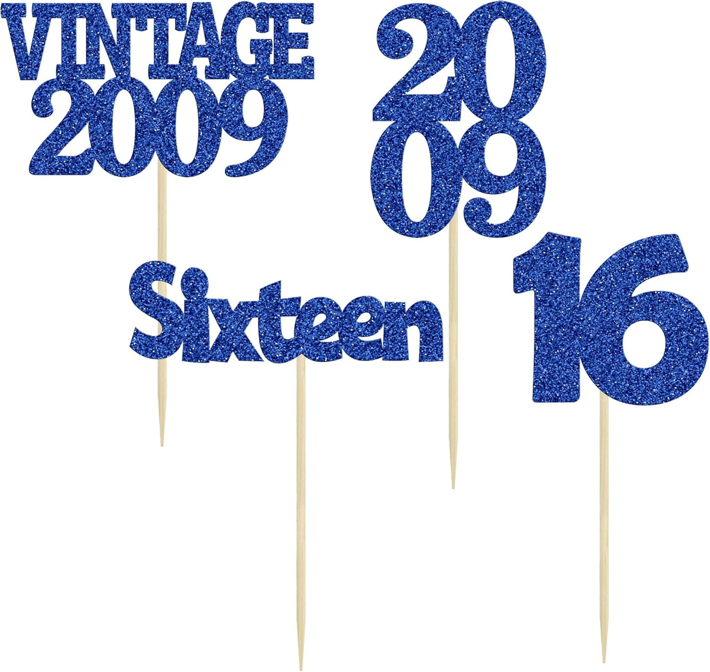 Gyufise 24pc 16th Birthday Cupcake Toppers - Deep Blue