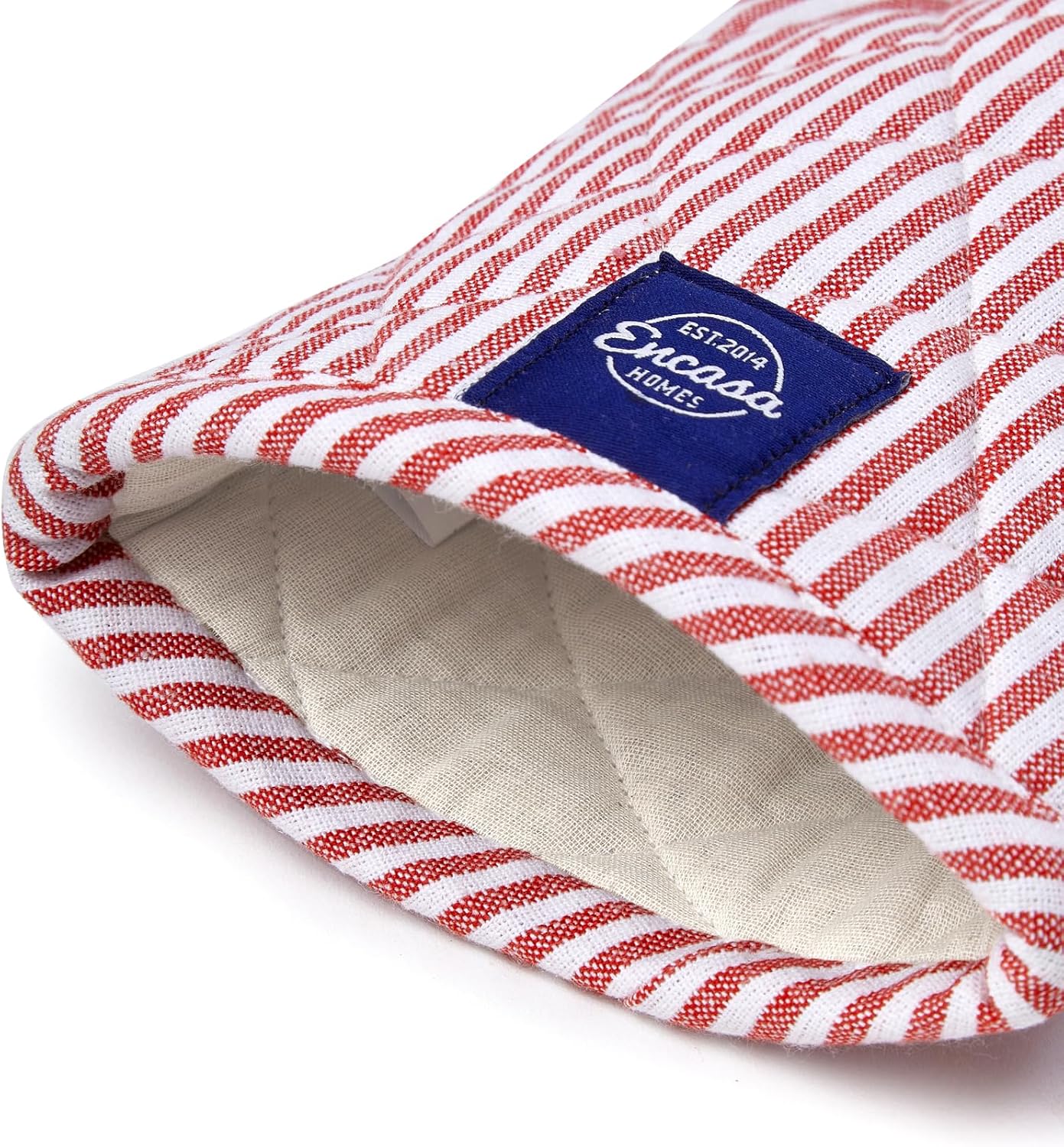 Encasa Homes Long 12"x7" Oven Microwave Hand Gloves Mitts (2 pc Set) for Kitchen Cooking & Baking - Heat Resistant, Thick & Safe, Protection of Hands from Hot Utensils - Ticking Red