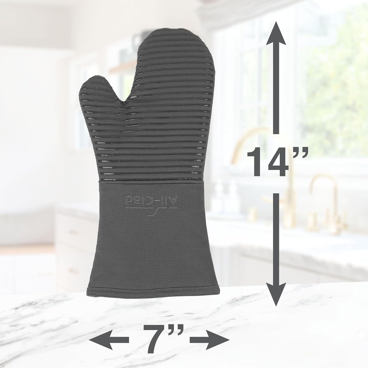 All-Clad Silicone Oven Mitts: Heat Resistant up to 500 Degrees - 100% Cotton & Silicone, 14"x7" Oven Mitt for Kitchen and Barbeque, 2-Pack, Pewter