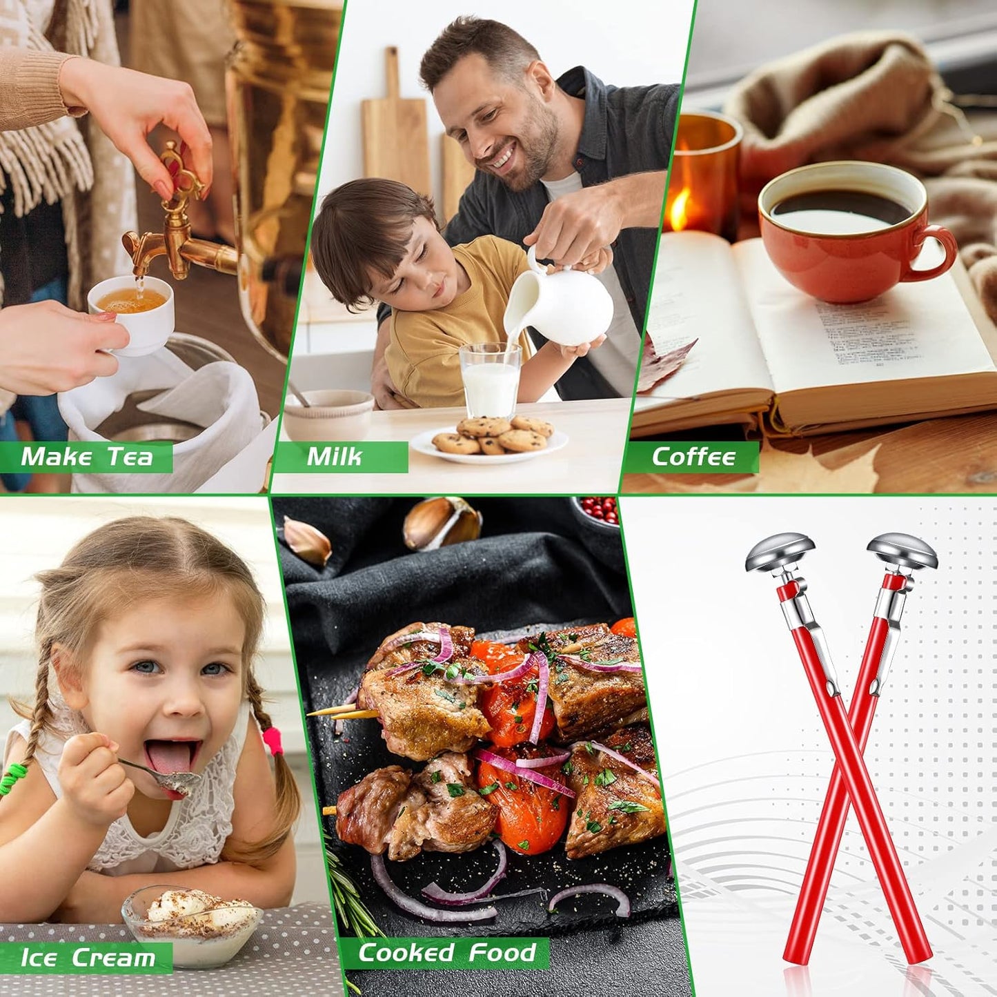 Xuhal 24 Pcs Stainless Steel Kitchen Thermometer with 5 Inch Long Stem 1 Inch Dial Thermometer Milk Frothing Food for Oven Probe Meat Grill BBQ Cooking Chocolate Water (Red)