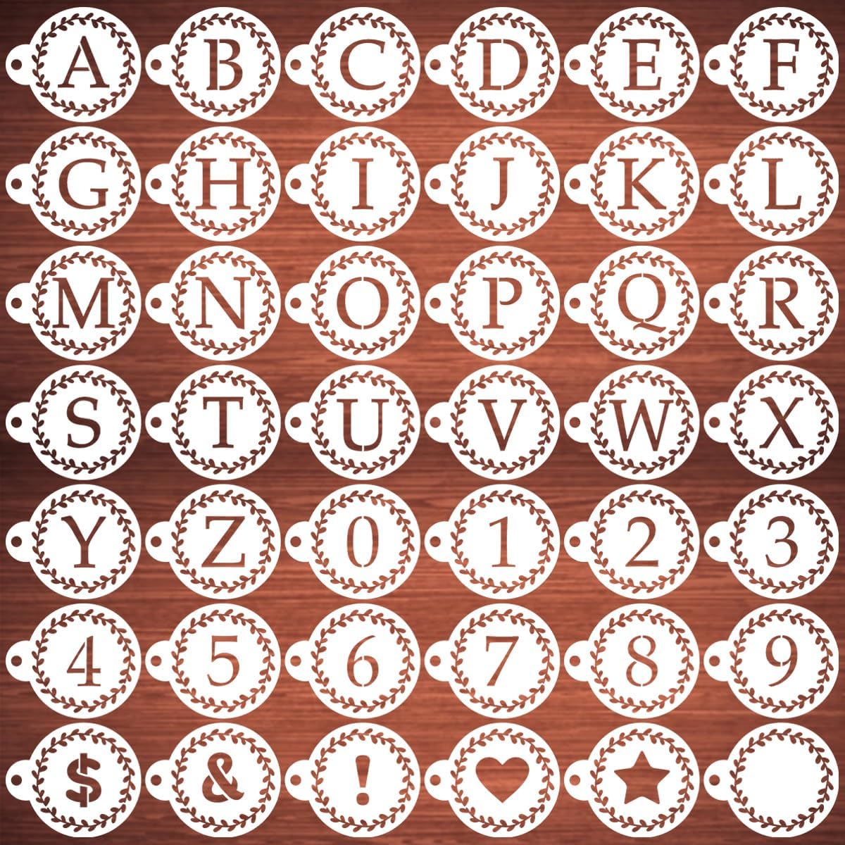 Letter Stencils for Coffee Cookie Decorating - 42 Pack Alphabet Letter and Number Stencil Templates for Cakes Cookies Airbrush, Reusable Stencils for Wood Crafts Painting & Coffee Cookie Baking