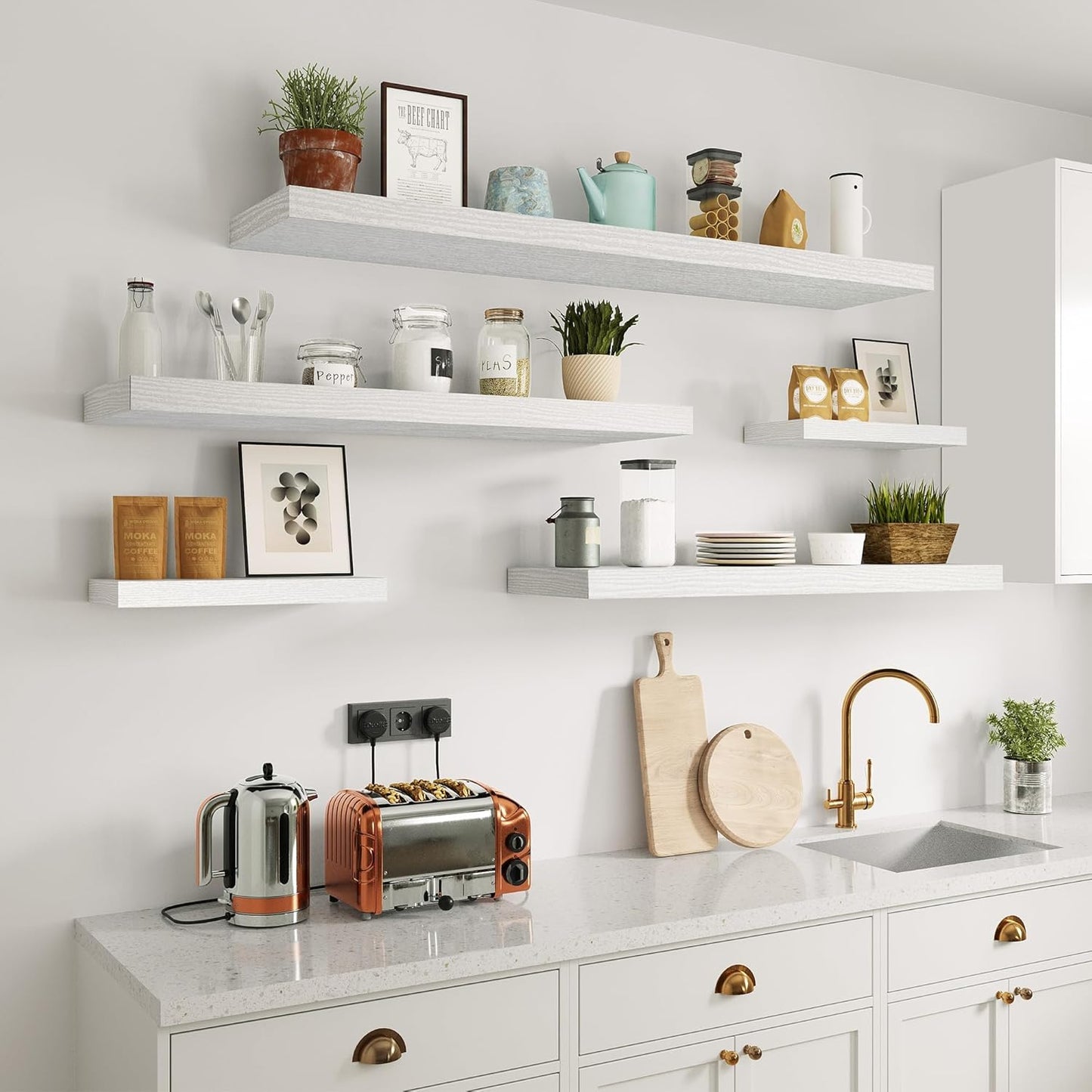 Vivelove 10 inch Deep Wall Shelves 36 inche Long, 1.8 Thick Single Floating Shelf Wall Mounted, Heavy Duty 70 lbs Shelves for Bedroom, Books, Living Room, Kitchen, Office Modern Farmhouse Decor, White