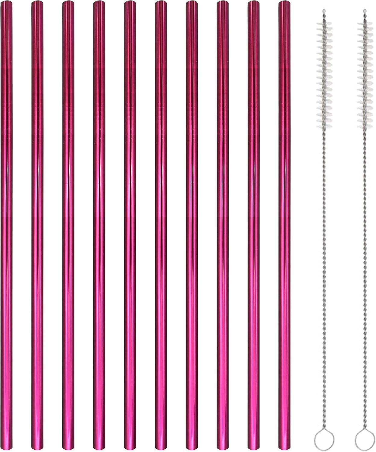 10 Pcs Stainless Steel Straws, Reusable Drinking Straws, Straight Metal Straw Sets with 2 Pcs Cleaning Brushes (10.5 Inch, Rose Red)