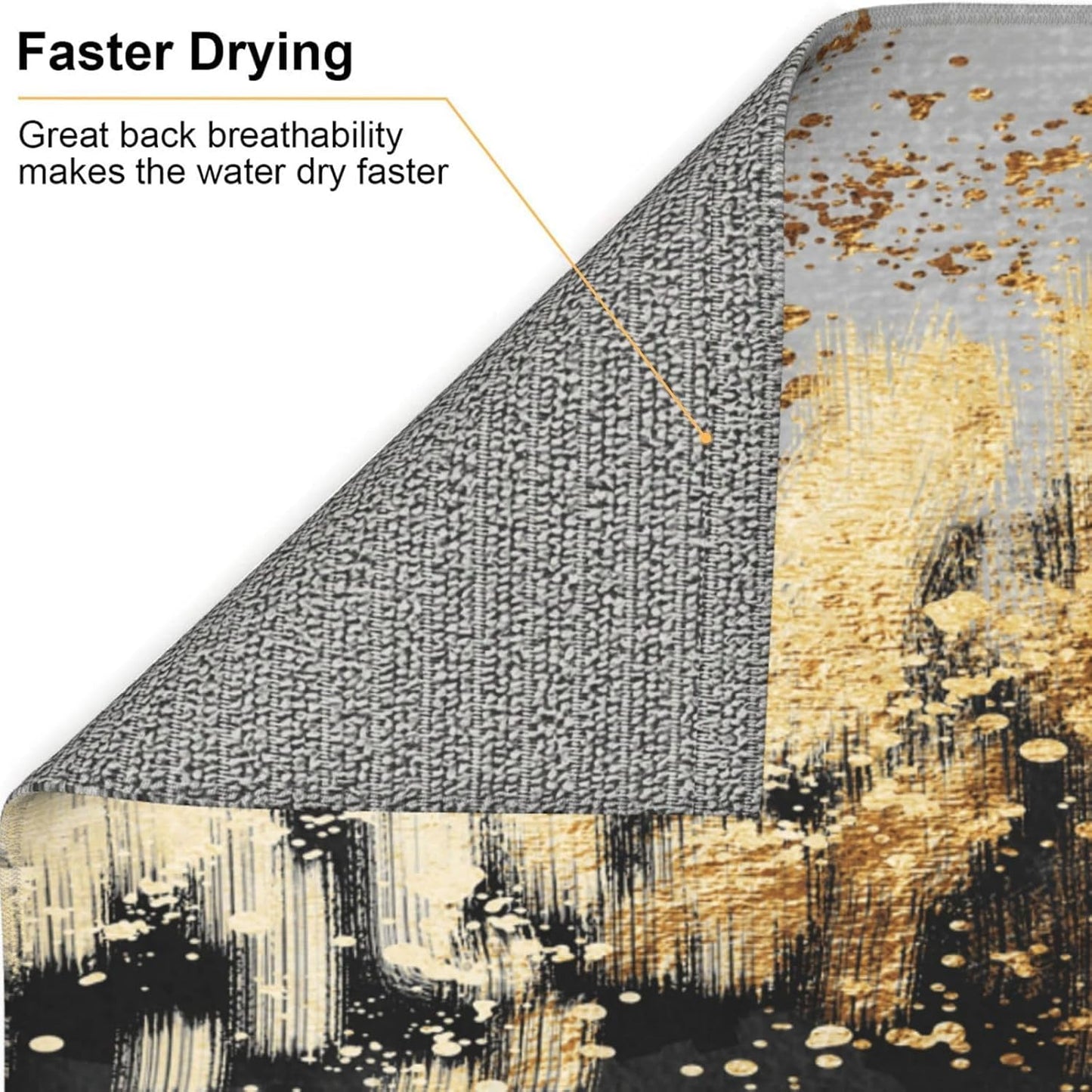 Black Gold Art Splash Dish Drying Mat for Kitchen Counter, Absorbent Microfiber Abstract Modern Drying Pad, 16 x 18 inch, Luxury Decorative Foldable Kitchen Mat for Sink & Coffee Bar, Black Home Decor