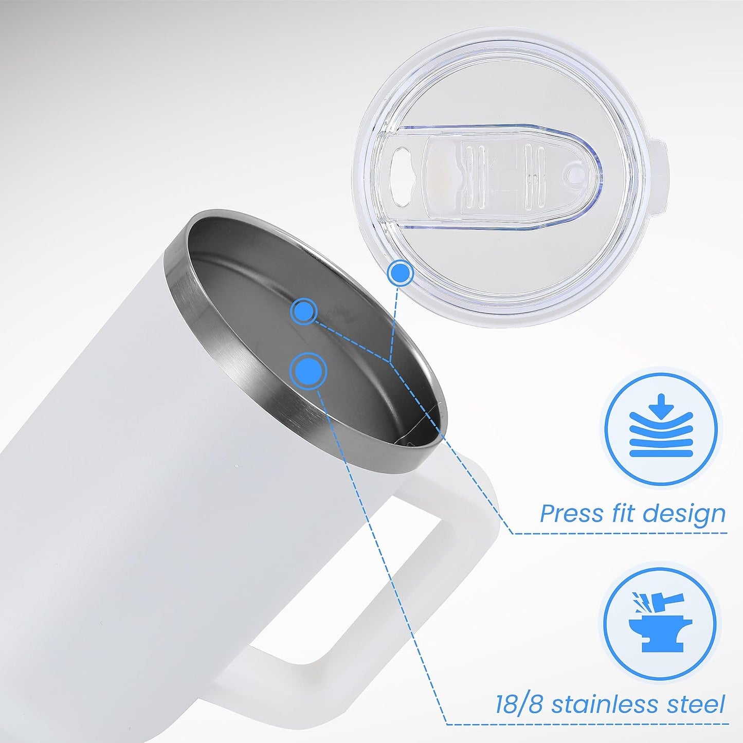 DOMICARE 40 oz Tumbler with Handle and Straw, Stainless Steel Tumbler with Lid and Straw, Reusable Vacuum Insulated Cup, Travel Coffee Mug, White, 1Pack