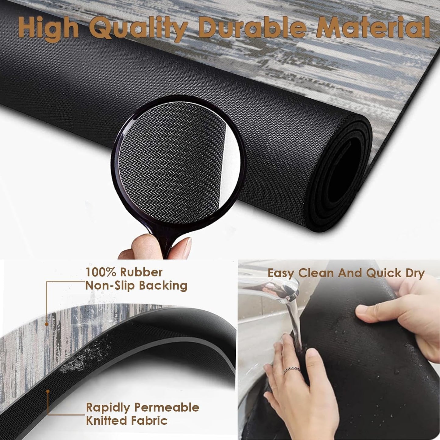 Arttown Coffee Mat for Countertops, Abstract Tan Minimalism Grey Dish Drying Mat 2 Pcs for Kitchen Bar Accessories, Fit Under Coffee Maker Espresso Machine Dish Rack Hide Stain Rubber 12x19in