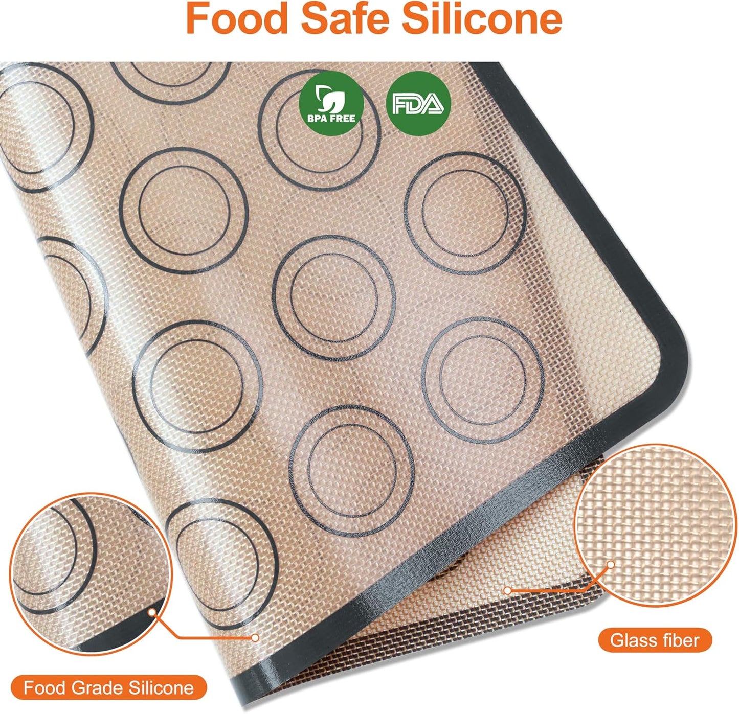 HOOMIL Macaron Silicone Baking Mats 2-Pack, 16.5" x 11.6" Half Sheet Size Macaron Silicone Mat, Non-Stick, Reusable, Food Safe Baking Mats - Brown+Gray