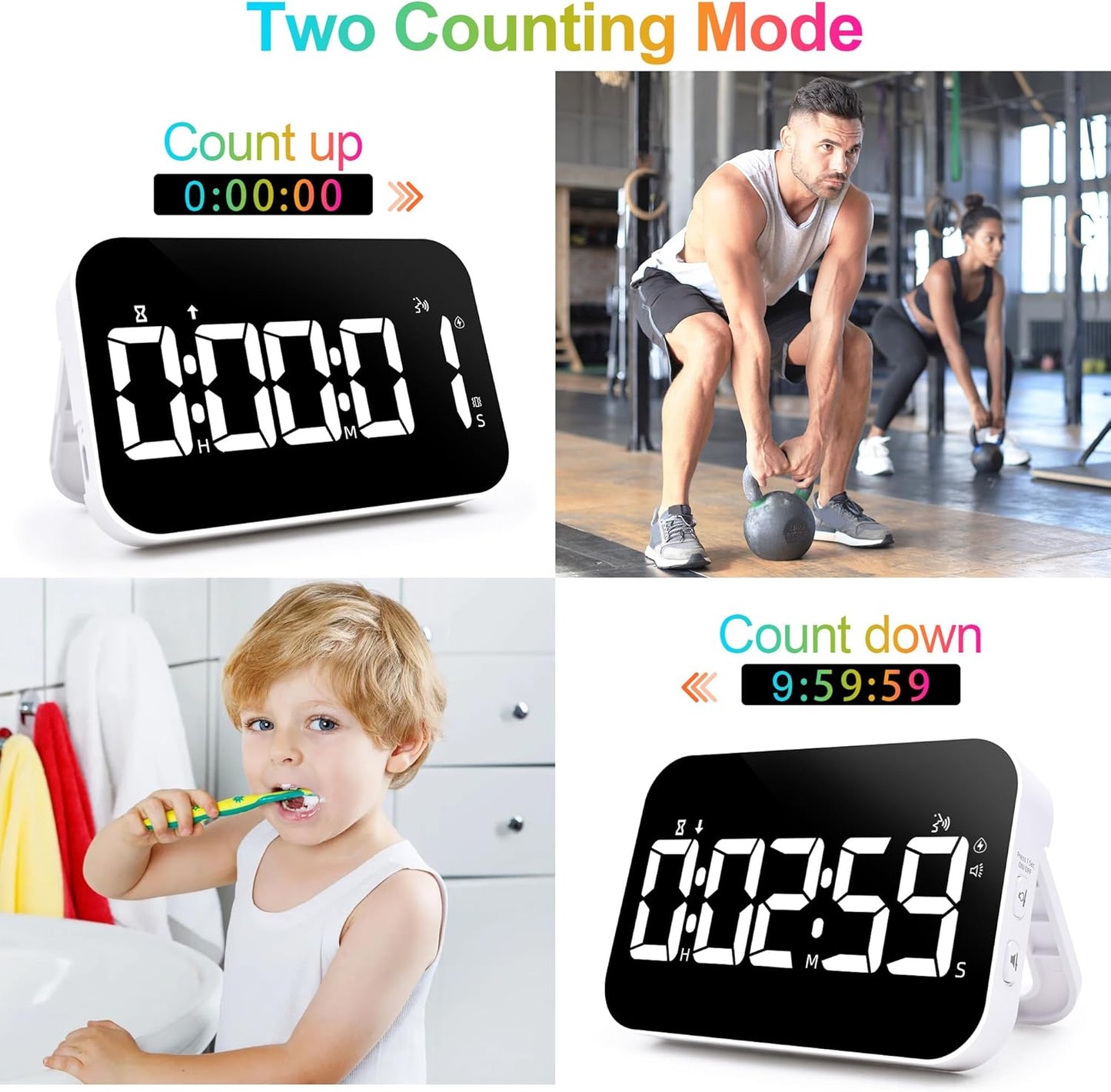 Kitchen Digital Timer, Rechargeable Magnetic Count Down Up Timer, Vibration Mode Adjustable Volume and Brightness LED Display with Sound Alert Function for Kids Adults Study Teaching, Kitchen Gadgets