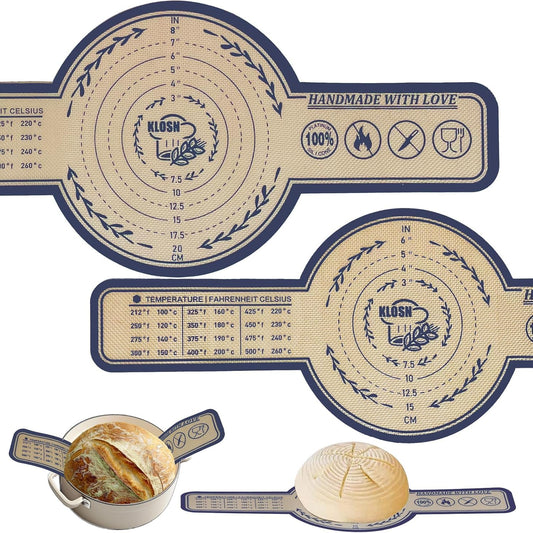 Silicone Bread Sling for Dutch Oven, 2 Pack (8" & 10" Round) – Non-Stick & 500°F Heat Resistant Sourdough Mat, Easy to Clean, Reusable Food-Grade Sourdough Slings - Fits 5–7 qt Dutch Ovens