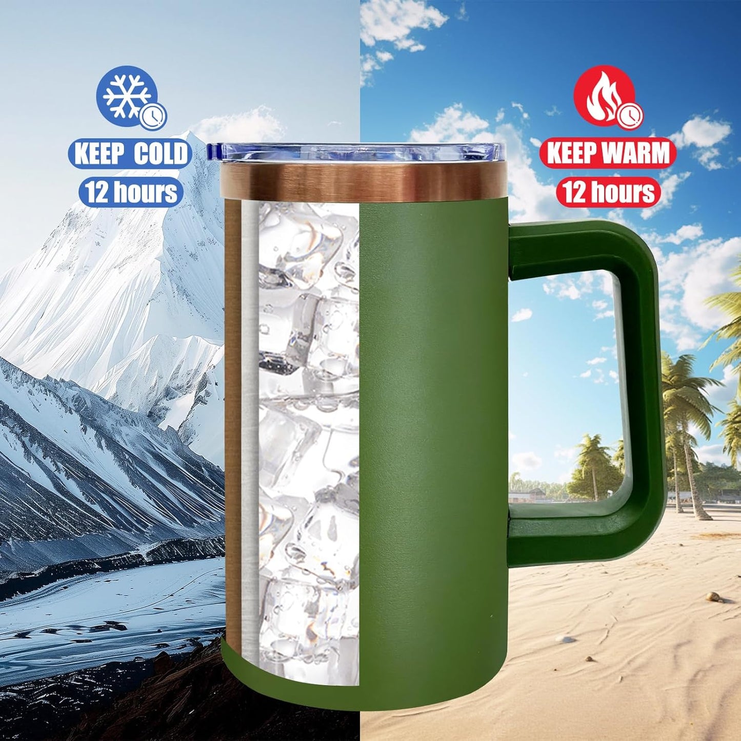 20 oz Insulated Coffee Mug with Lid, Stainless Steel Coffee Tumbler Bulk, Double Wall Vacuum Travel Mug with Handle, Leakproof Powder Coated Coffee Cups for Hot and Cold Drinks (Army Green,1 pack)