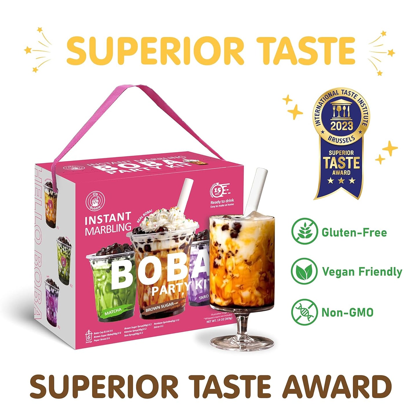 O's Bubble Boba Tea Kit - Bubble Tea Kit - All in One Boba Kit for Boba Tea Lovers - Boba Party Kit for Boba Drinks - Boba Kit for Kids - 6 Servings Includes Cups, Straws, Stirrer (Party Kit Variety Pack Upgrade)