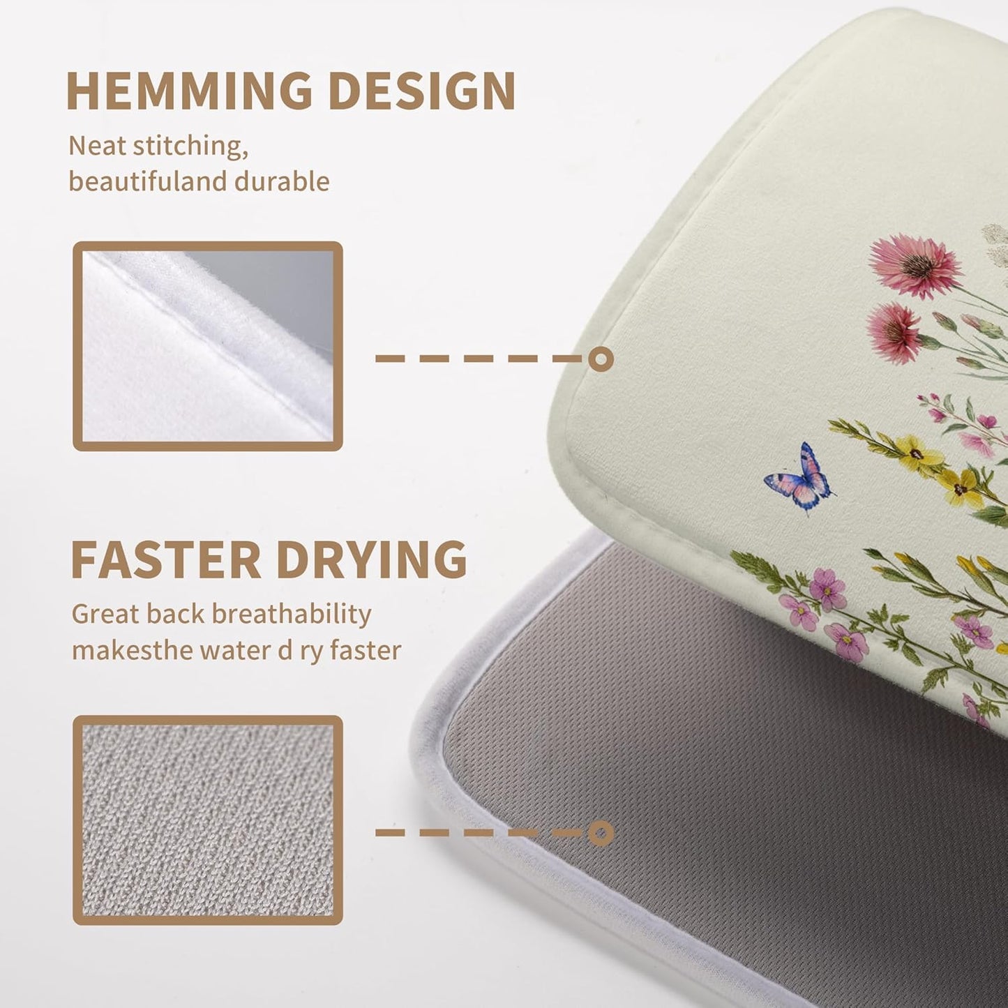 Spring Dish Drying Mat Summer Floral Flowers Kitchen Dish Drying Pad Absorbent Dish Dryer Mat for Kitchen Countertops Microfiber Dishes Drainer Pad Dish Drying Rack Mat (18x24 in)