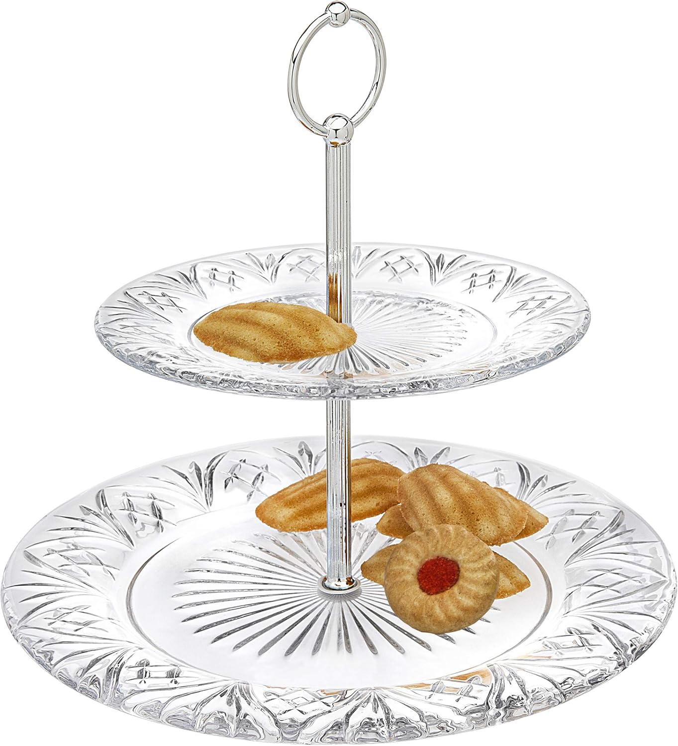Godinger 2-Tier Platter Tray Server, Serving Stand, Cake Stand for Desserts, Appetizers & Snacks, Dublin Crystal Collection