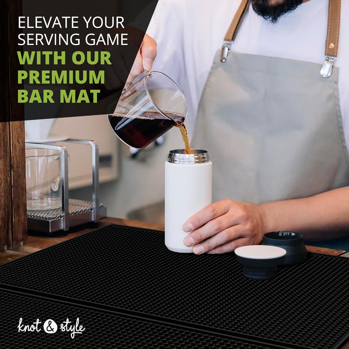 Bar Mat Set (2 Pack, 18"x12") - Non-Slip Rubber Mats for Countertop, Bartending, Home Bar - Durable, Easy Clean Drip, Spill, Drink Mat - Alternative to Silicone, Coffee Bar Mats