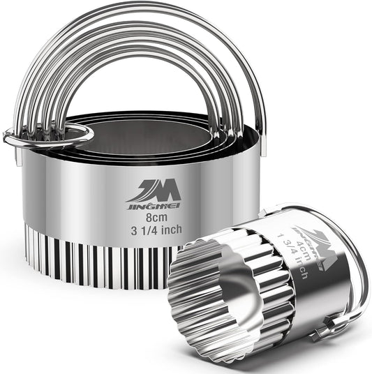 Ripple Biscuit Cutter Set 1.75inch 2inch 2.25inch 2.75inch 3.25inch, Stainless Steel Round Biscuit Cutters with Handle, Wave Cookies Cutter with Fluted Edge, Professional Baking Dough Tools