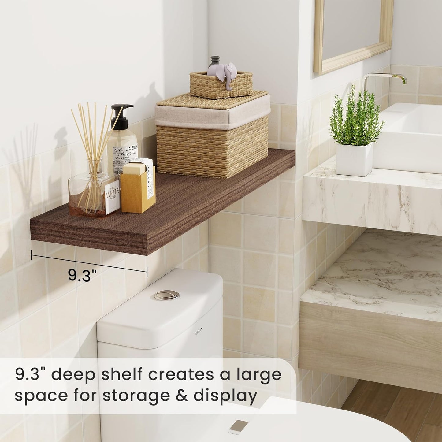 Fun Memories Floating Shelves for Wall, 32 Inch Rustic Wood Wall Mounted Shelves for Bathroom, Bedroom, Kitchen, Living Room, Deep Floating Shelves for Storage & Home Decor (Walnut, Set of 2)