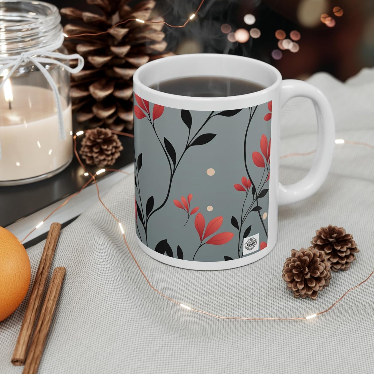 11 OZ Novelty Coffee Mugs - Christmas Gift (Leaf Flower Design)