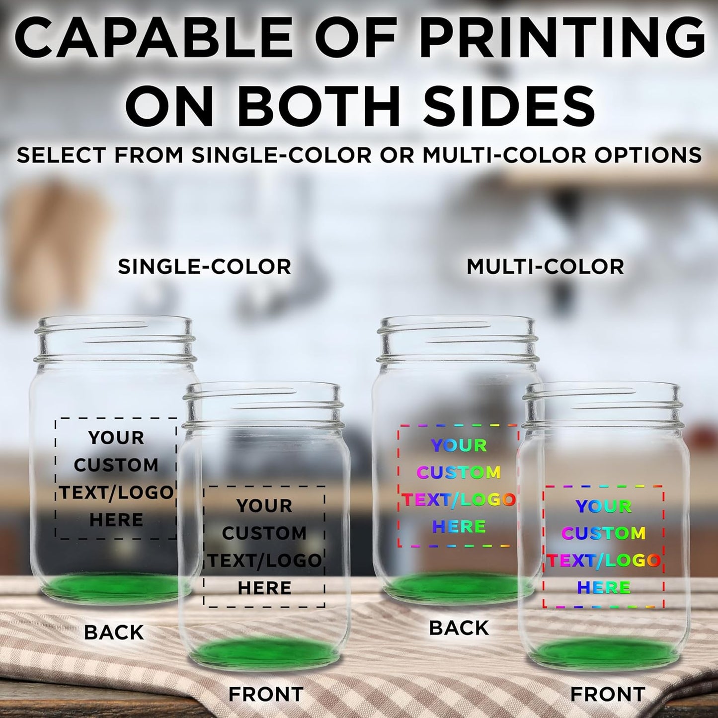 DISCOUNT PROMOS Custom Decorating Mason Jars 12 oz. Set of 10, Personalized Bulk Pack - Glass Jars for Overnight Oats, Candies, Fruits, Pickles, Spices, Beverages - Green