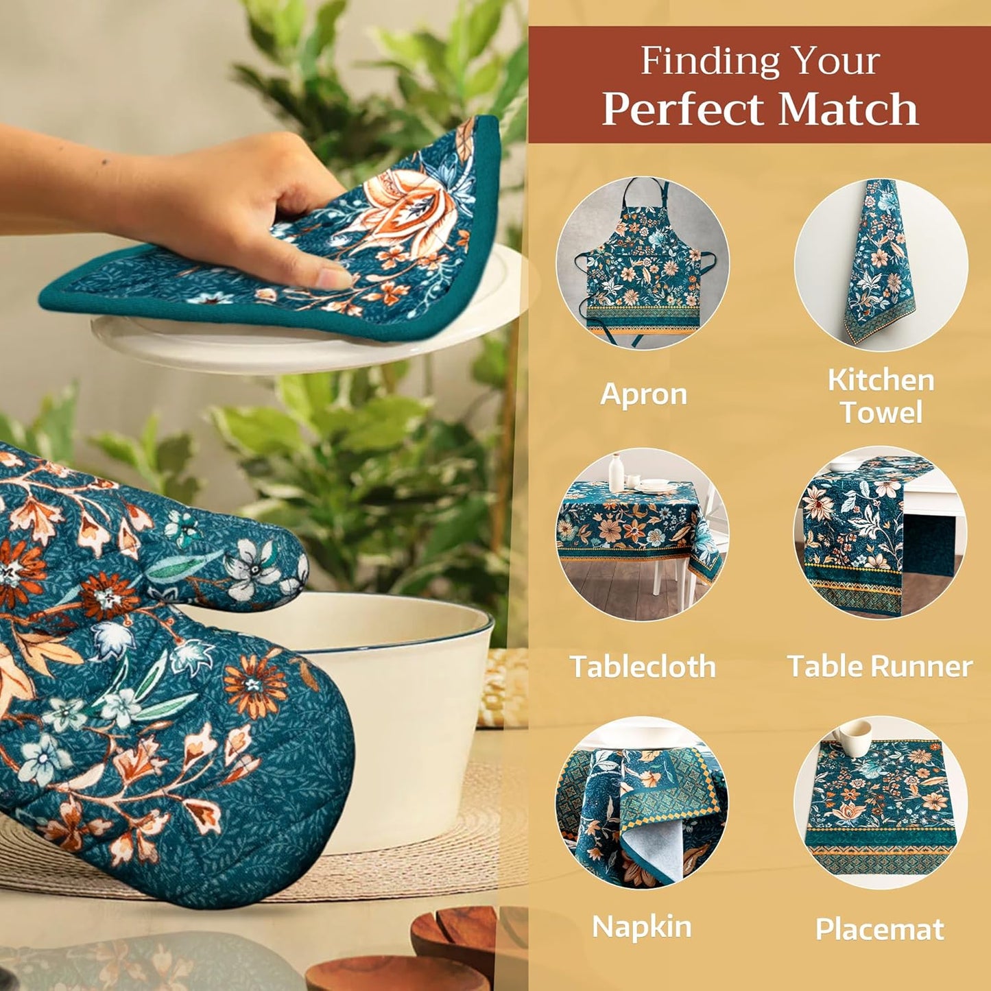 Maison d' Hermine Pot Holders 100% Cotton Heat Resistant Potholders 8" x 8" Hot Pads with Loop BBQ, Cooking, Baking, Grilling, Kitchen, Handling Hot Pans (Pack of 1, Luxury Loft-Dark Teal)