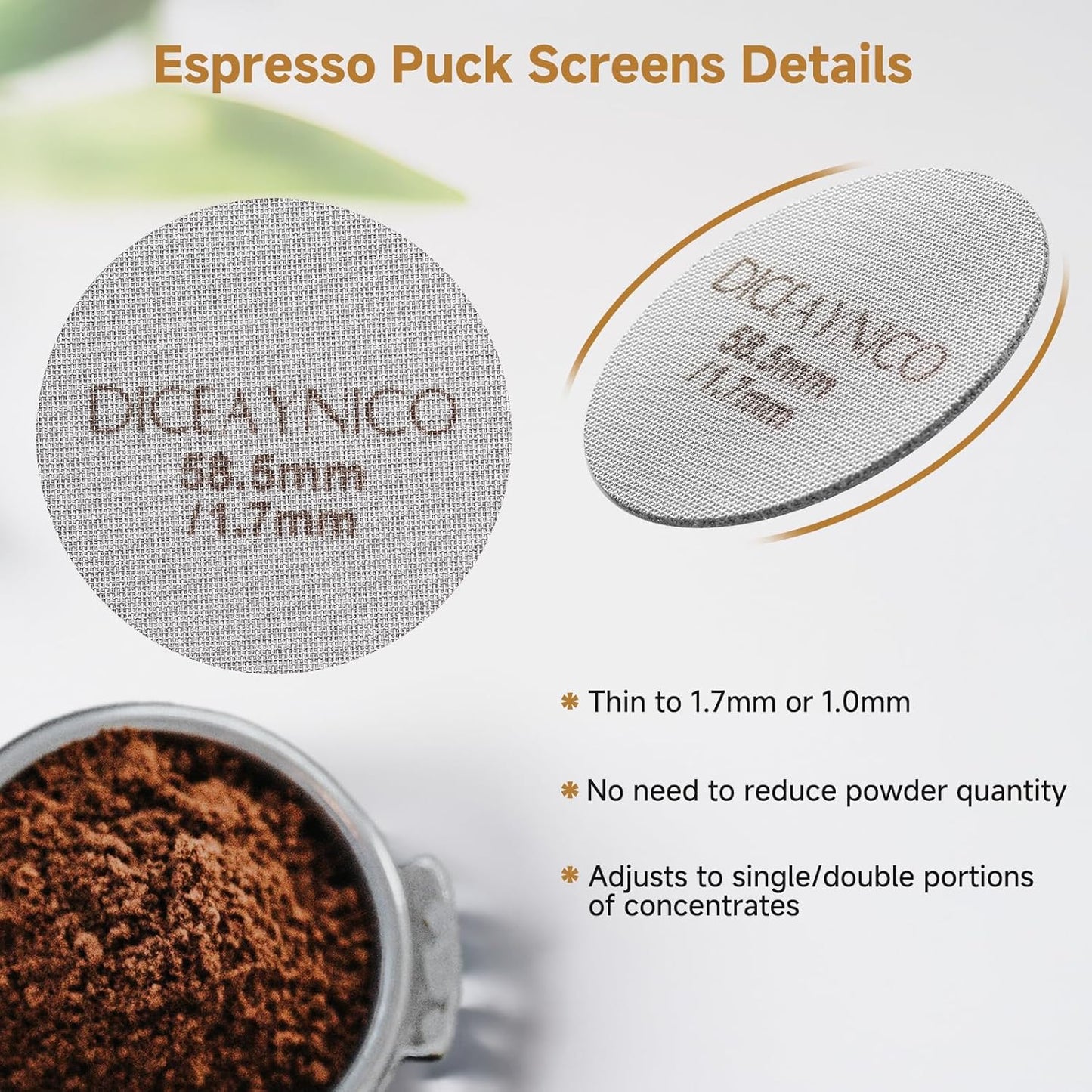 2 Pieces Espresso Puck Screen,Metal Coffee Filter,1.0mm & 1.7mm Thickness 150μm - 316 Stainless Steel,Reusable Barista Espresso Filters for Espresso 58.5mm Portafilter Filter Basket